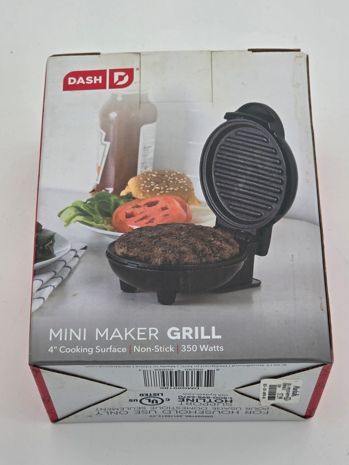 DASH Mini Maker Grill DMG001BK 4″ Nonstick 350W Black Brand New in Box