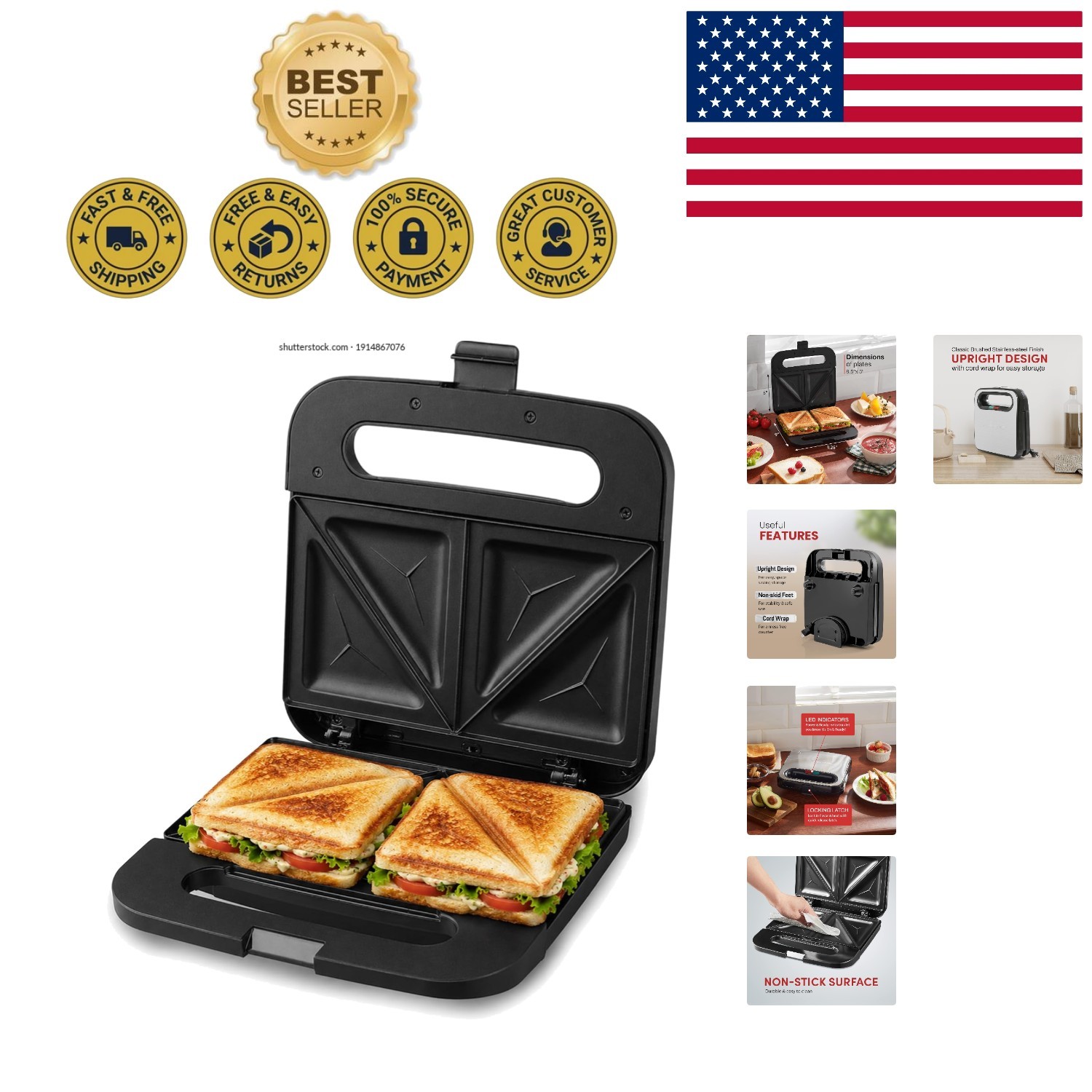 750 Watts Stainless Steel Panini Maker – Effortless Grilled Cheese & More