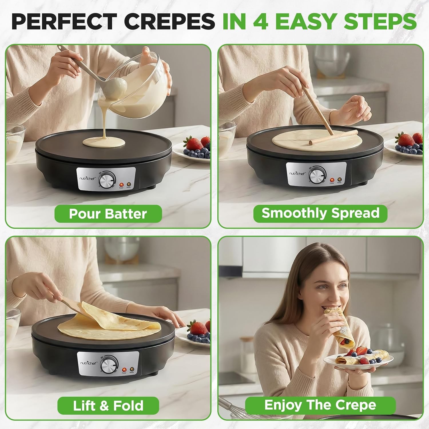 Nutrichef Electric Crepe Maker & Griddle Cooktop,Nonstick 12″ Aluminum Hot Plate