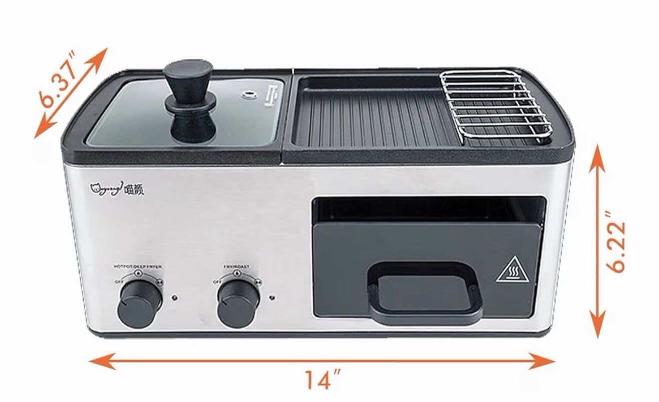 4 in 1 Breakfast Maker Station with Indoor Grill/Griddle/Toast Drawer/Frying New
