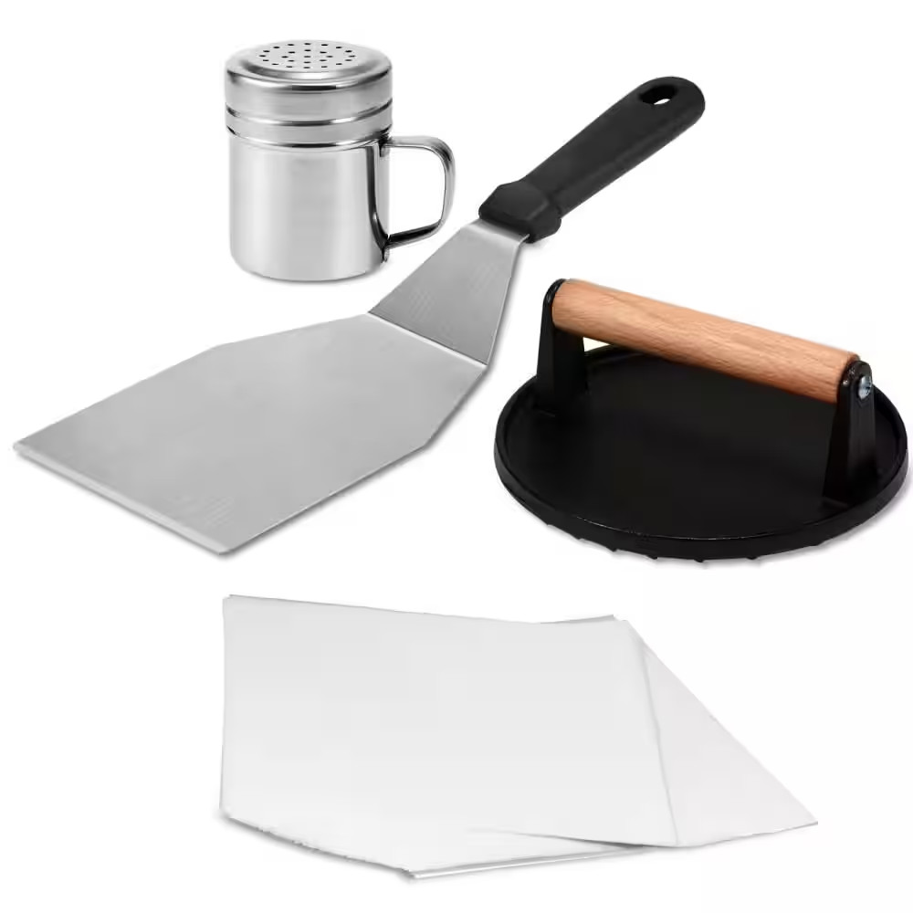 Smash Burger Kit for Flat Top Griddle Grill Cooking and Outdoor Barbecues, Black