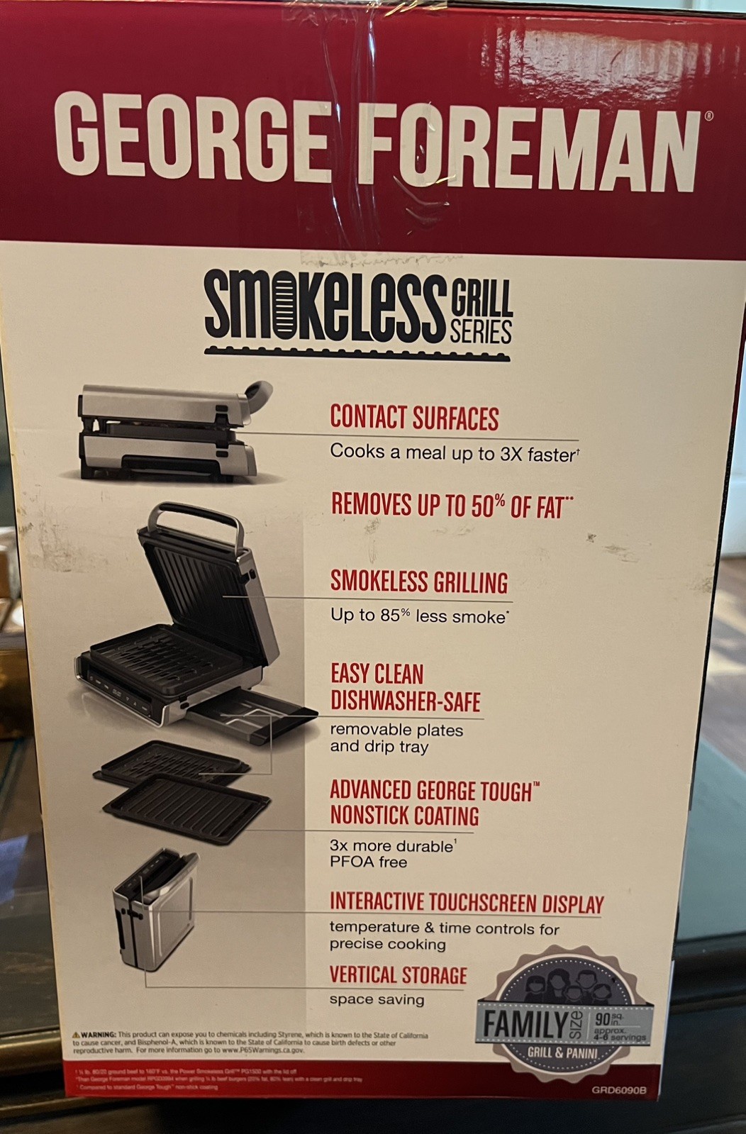 Brand-New In Box George Foreman Smokeless Grill Series GRD6090B