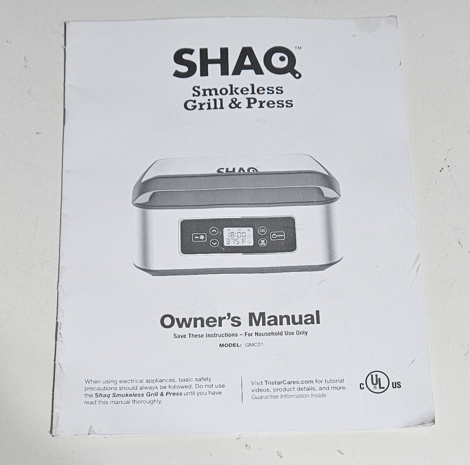 SHAQ Smokeless Grill & Press Electric Indoor Grill GMC01 Complete – TESTED