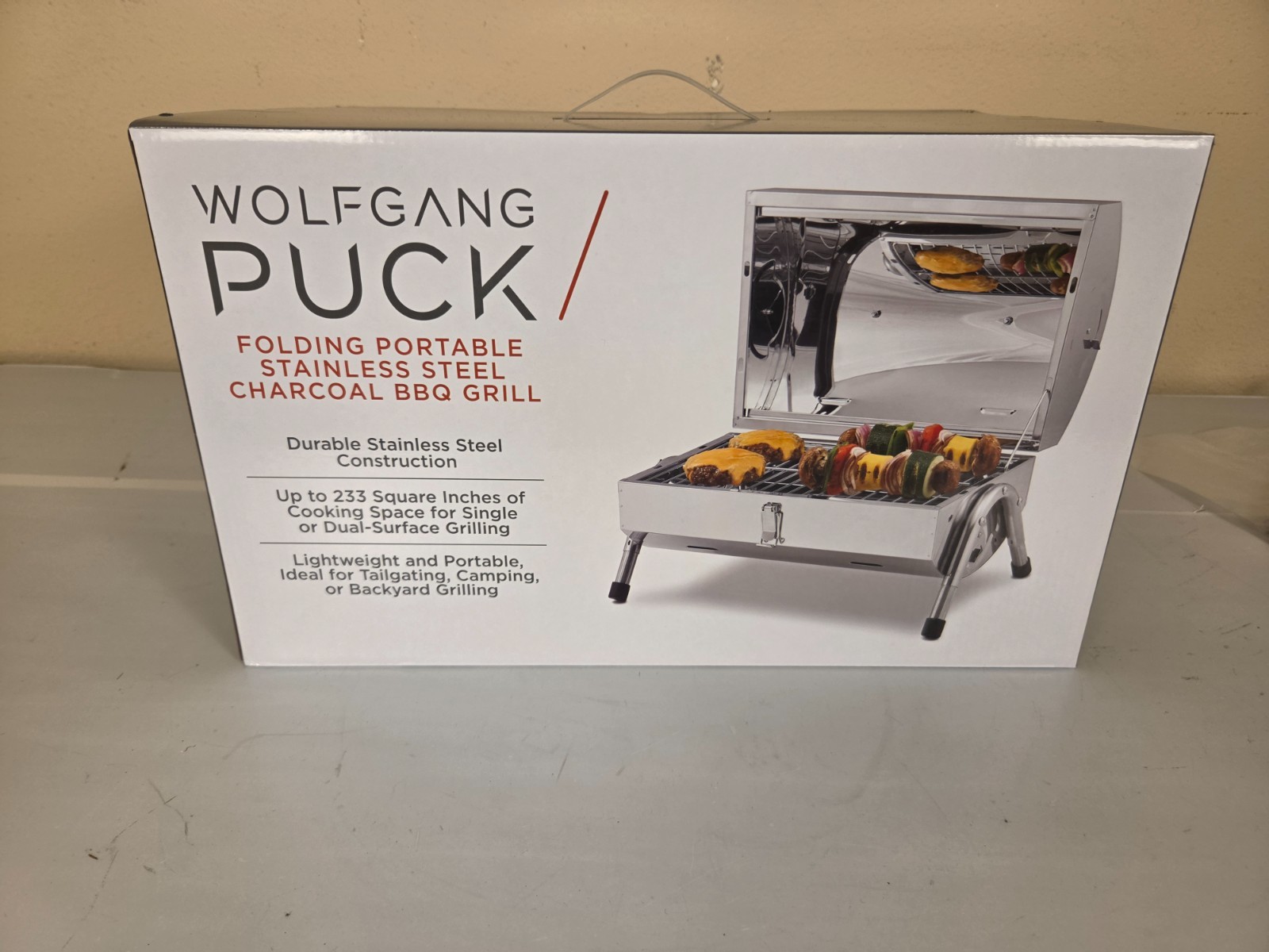 Wolfgang Puck Folding Portable Stainless Steel Charcoal BBQ Grill