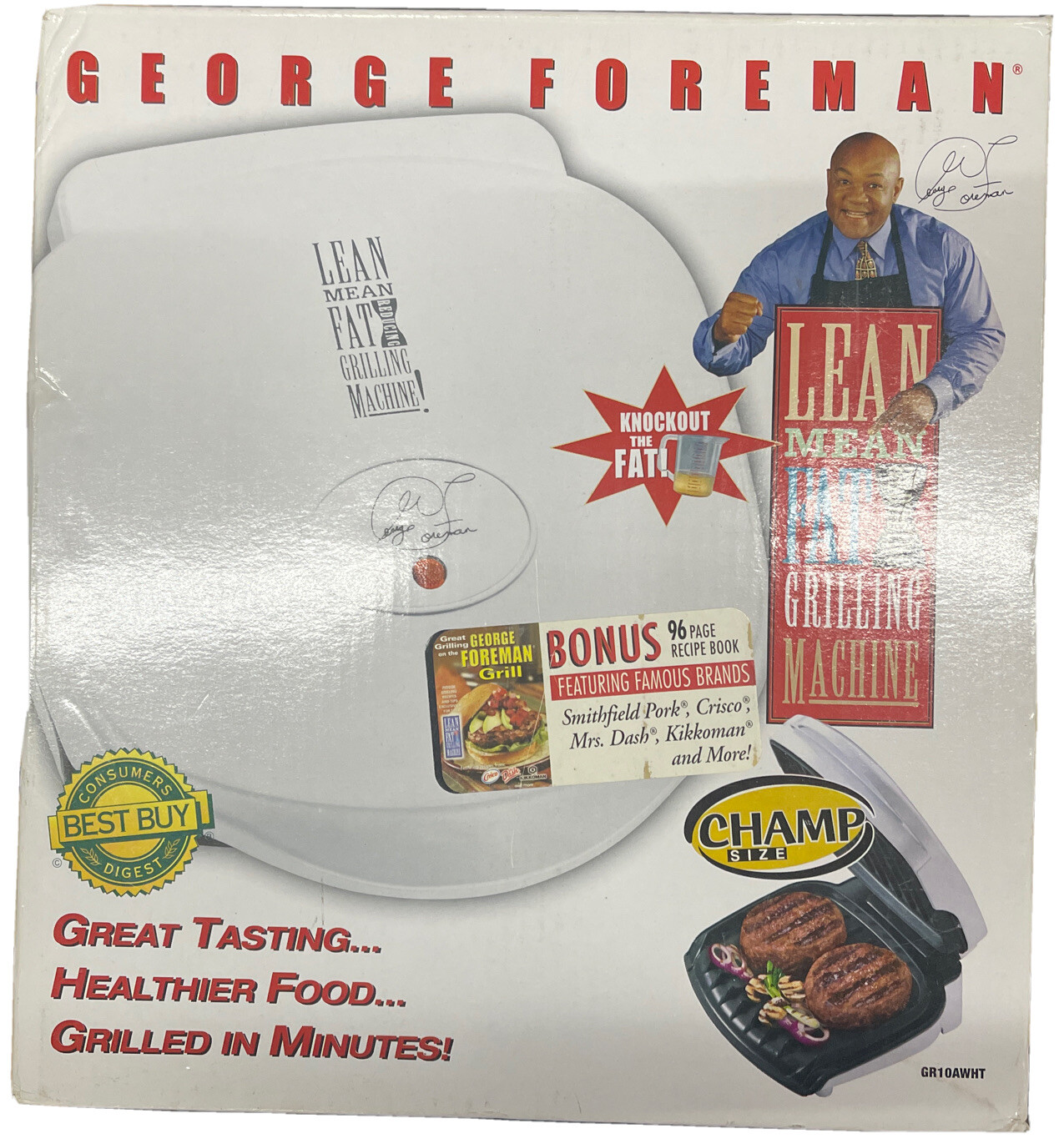 George Foreman GR10AWHT Champ Grill-White Tested Works Great