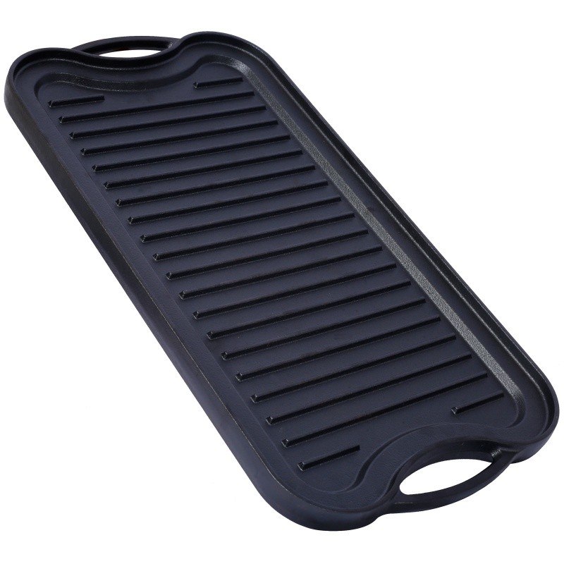 Grilling Griddle Double Sided Cooking Plate Rectangular BBQ 20×10″ Cast Iron