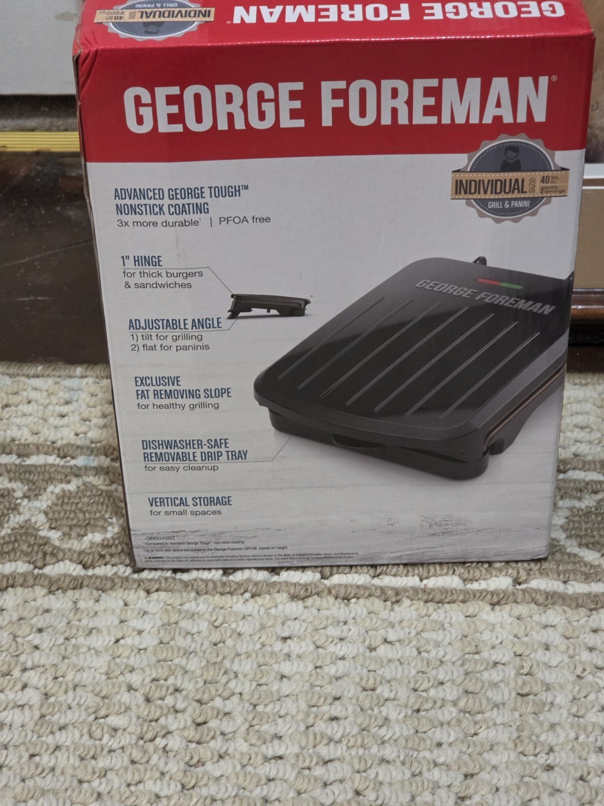 George Foreman Space Saving Grill # GRS040BC – Open Box In Original Box