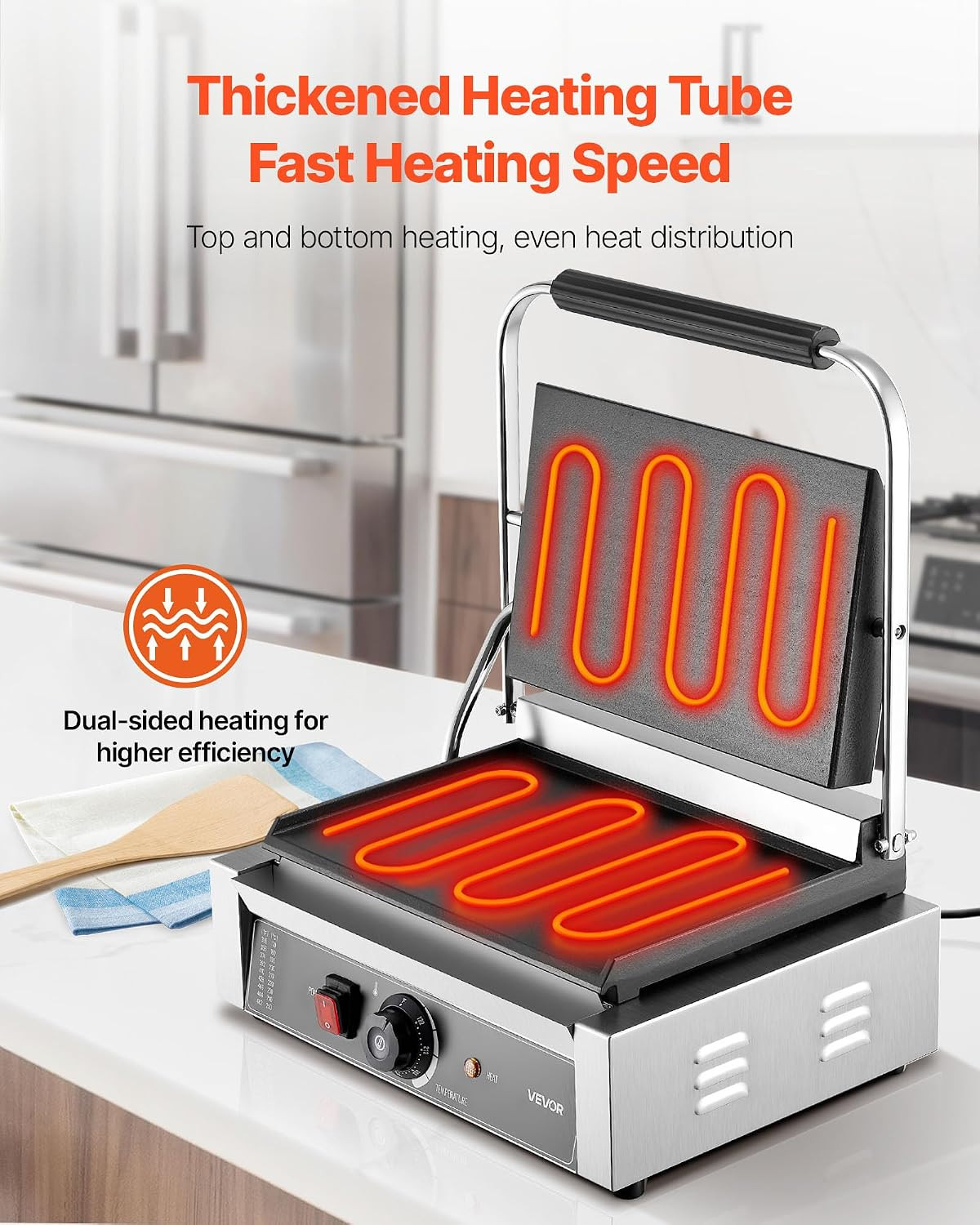 Commercial Panini Grill, 1800W Electric Sandwich Panini Maker, Stainless Steel S