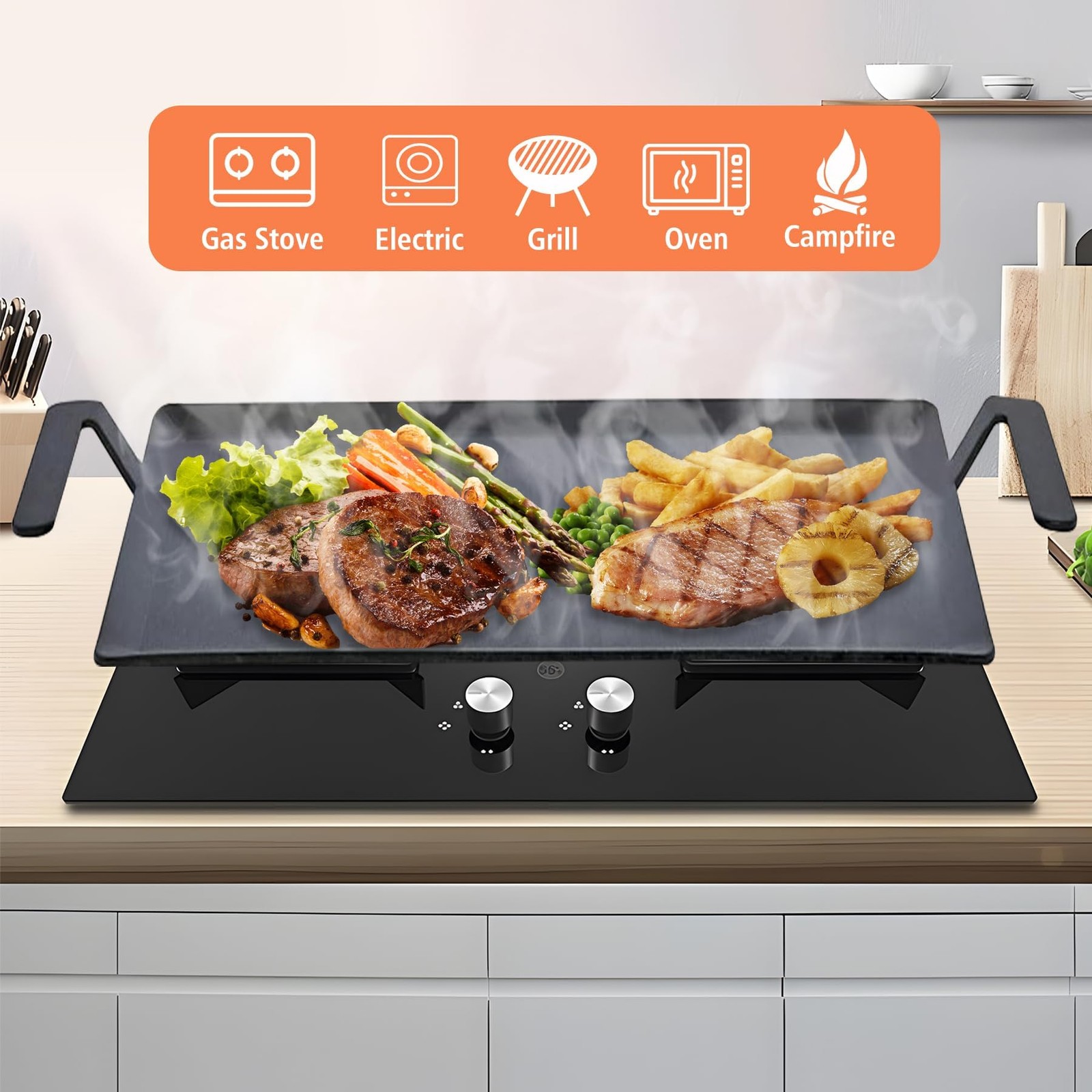 Carbon Steel Griddle 24” Cooking Surface 19.6″ X 10.5″ – Heavy Duty for Double