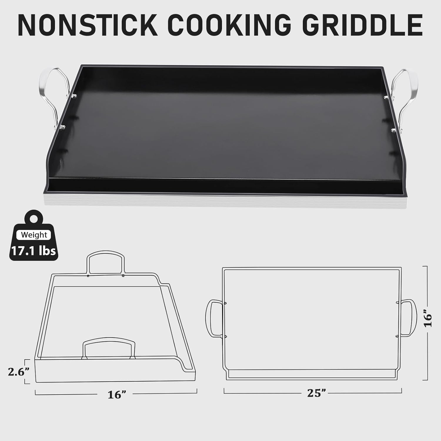 25″ Nonstick Ceramic Griddle – Oven Safe to 500°F for Grill & Stove Use