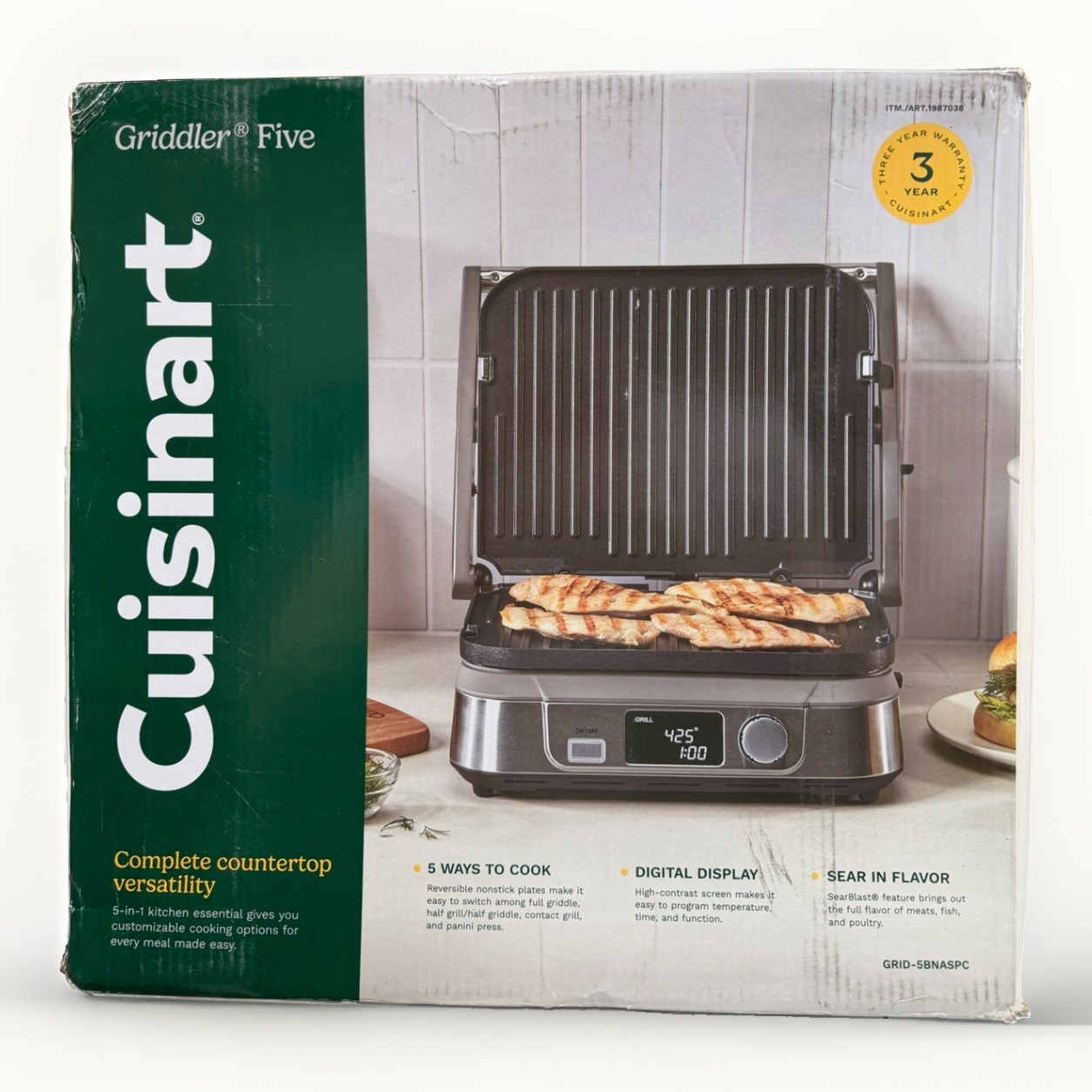 Cuisinart Griddler Five GRID-5BNASPC 5-in-1 Grill Griddle New Open Box