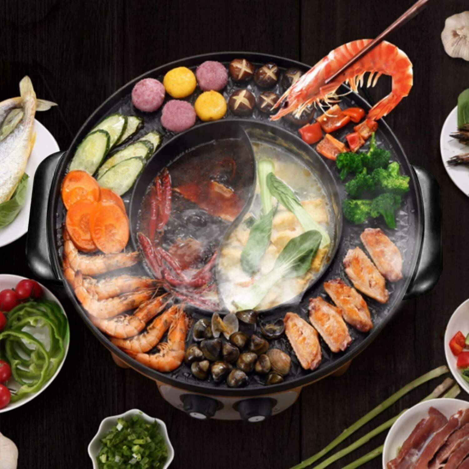 2 in 1 Electric Smokeless Grill and Hot Pot Party Black PFOA and BPA Free 2022