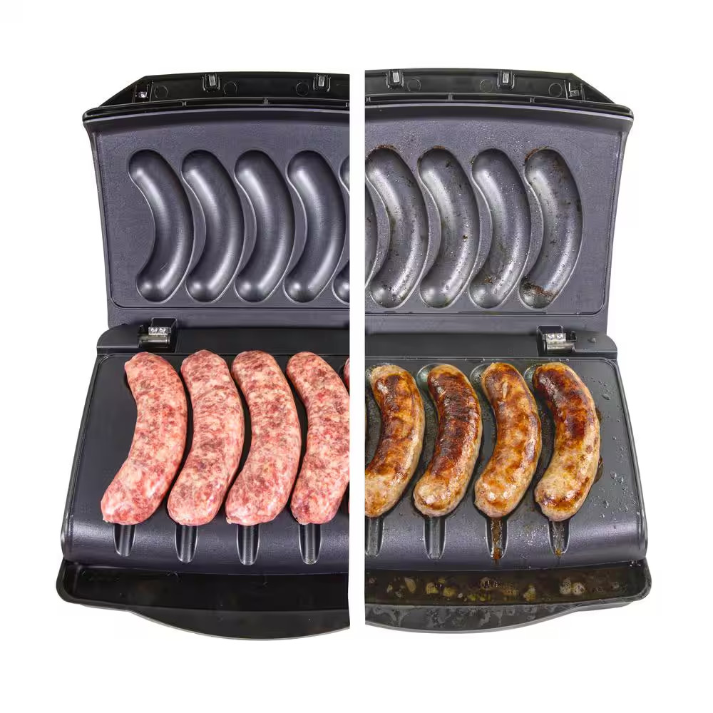 110 Sq in Cooking Area Silver Sausage and Brat Indoor Grill with Drip Tray