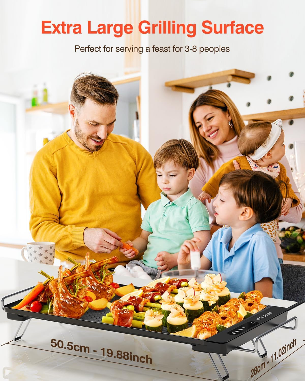 2025 Smart Electric Griddle, Detachable Touch Panel, IPX9 Waterproof, Dishwasher