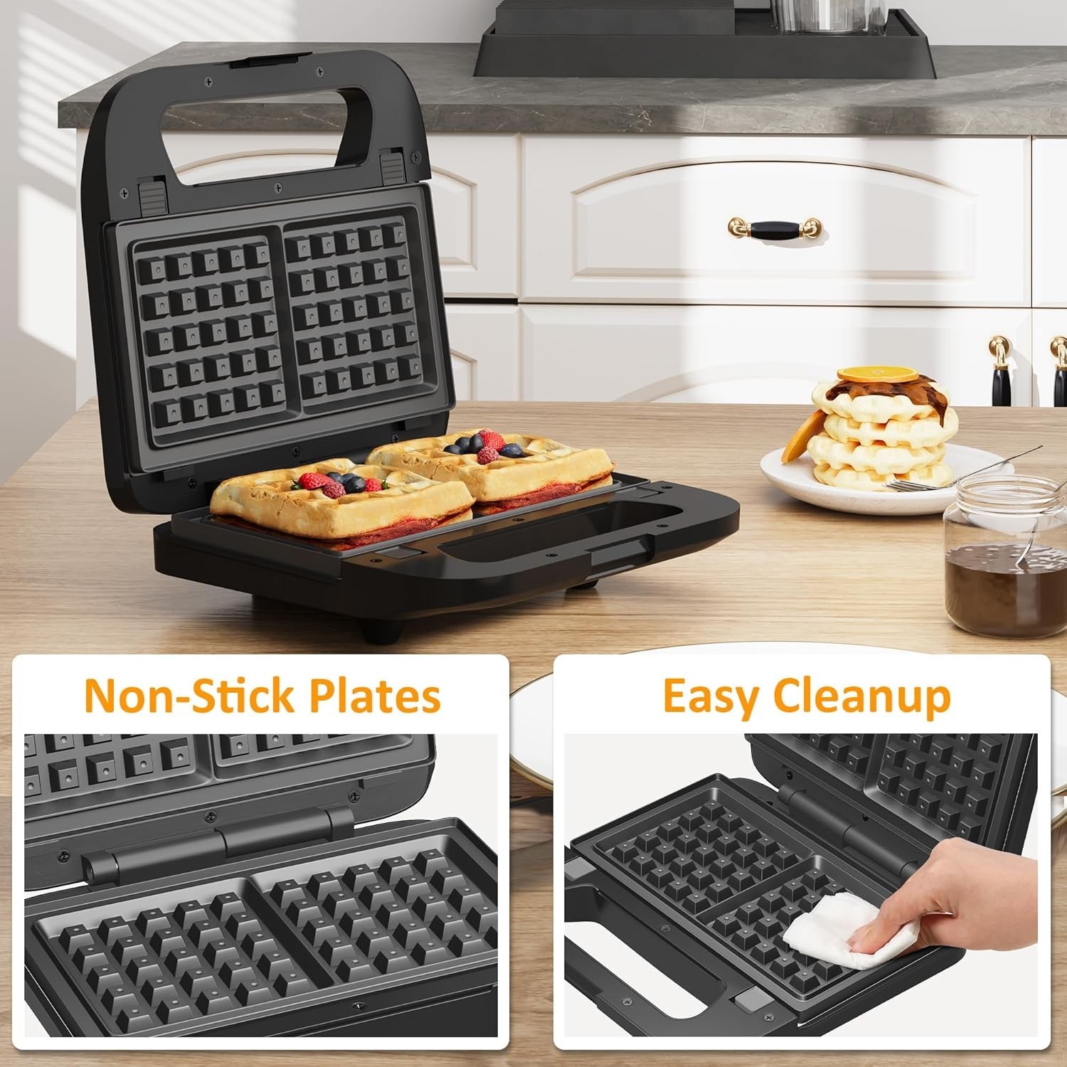 Sandwich Maker Panini Press: Waffle Maker with Removable Plates, 3 in 1 Sandw…