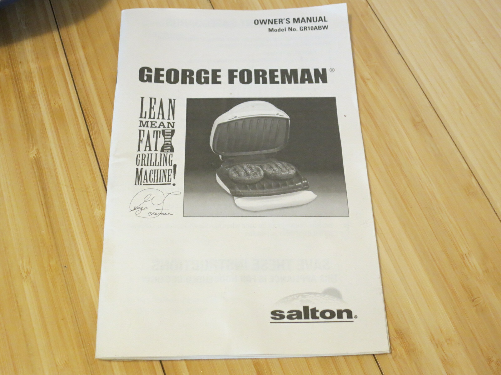 George Foreman GR10ABW Indoor Grill Blue with Bun Warmer Spatula Tray Manual