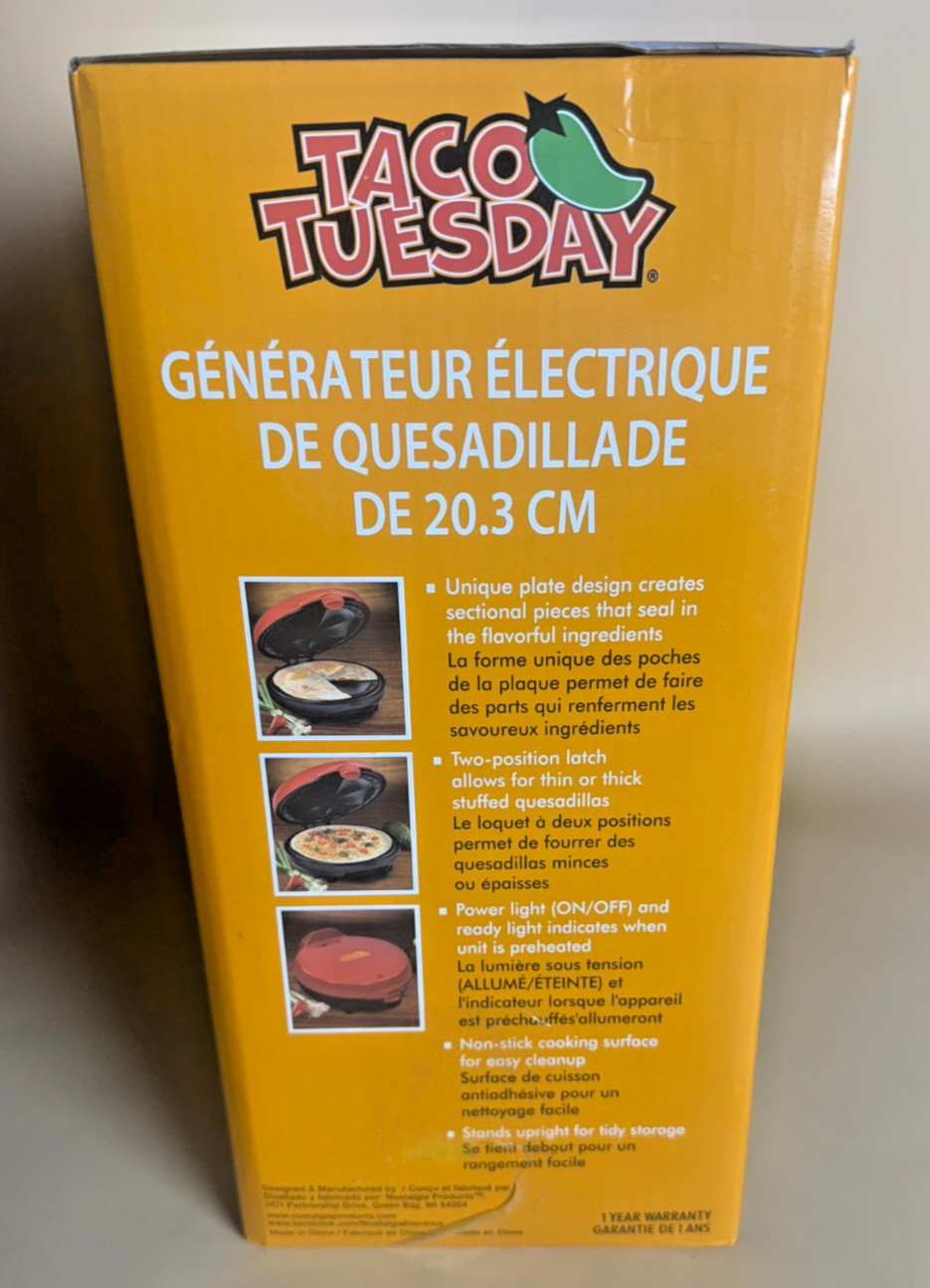 TACO TUESDAY 8-Inch Electric Quesadilla Maker Brand New & Sealed