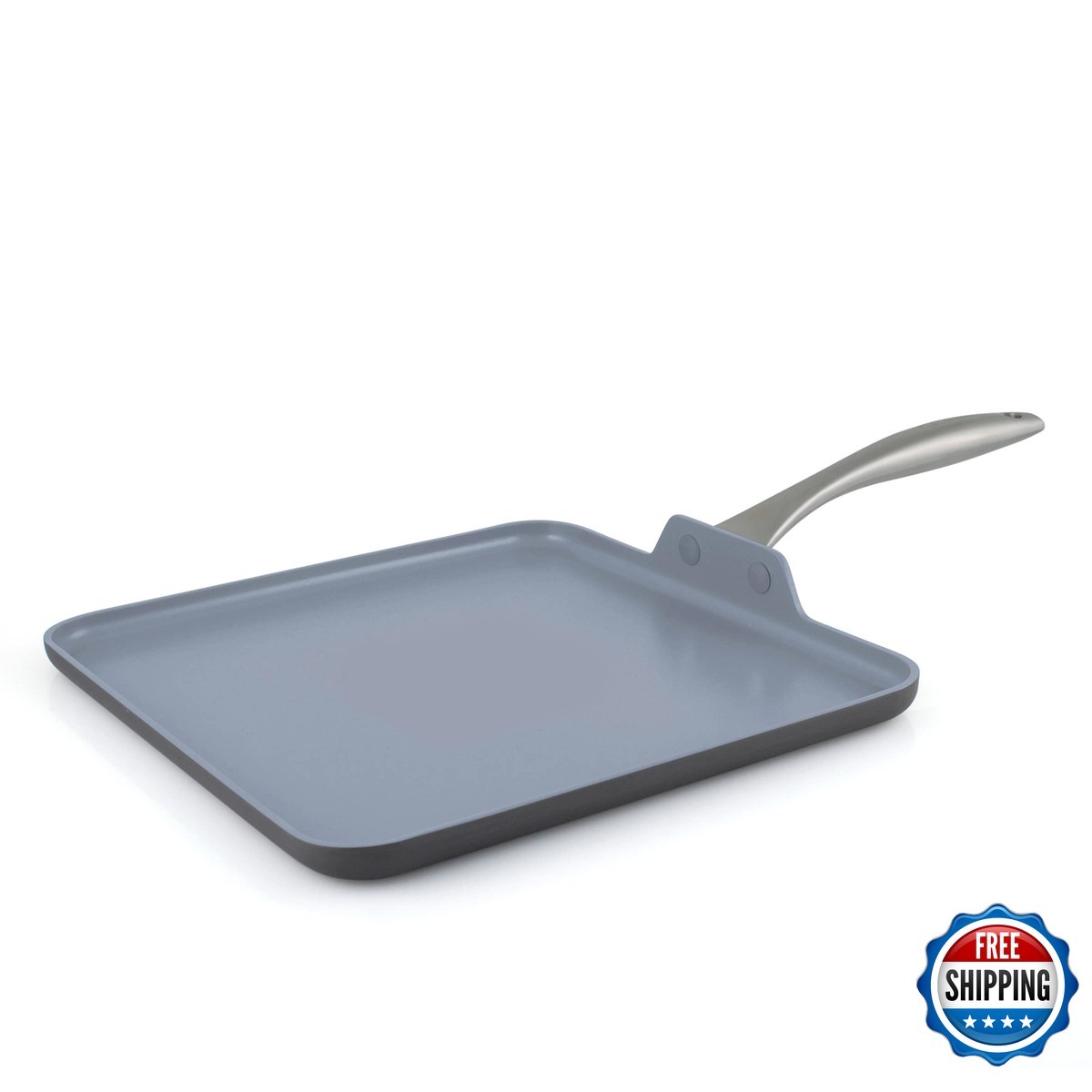 GreenPan Lima 11″ Square Griddle Pan, Hard Anodized Ceramic Nonstick, Gray