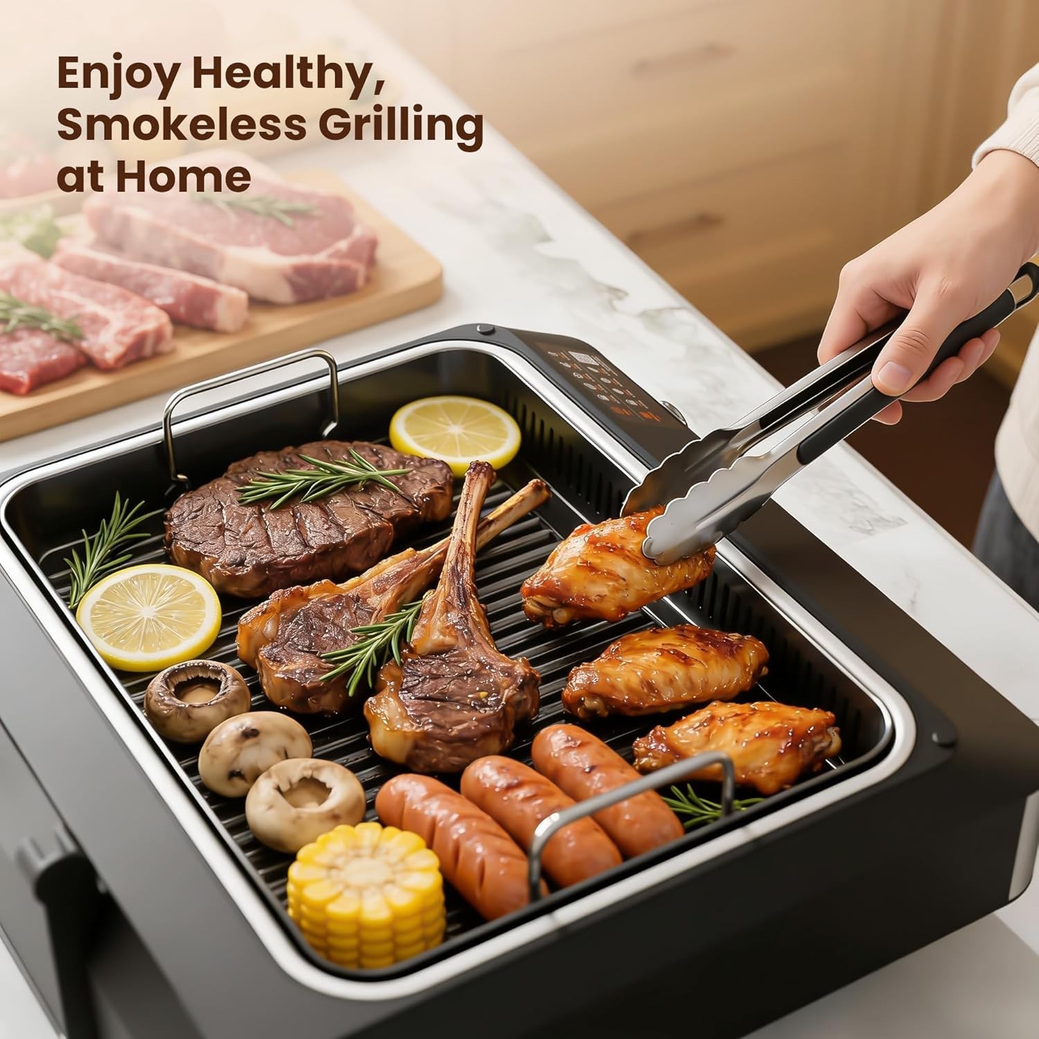 2-in-1 Indoor Grill Griddle Smokeless Electric Temp Probe Black – NIB
