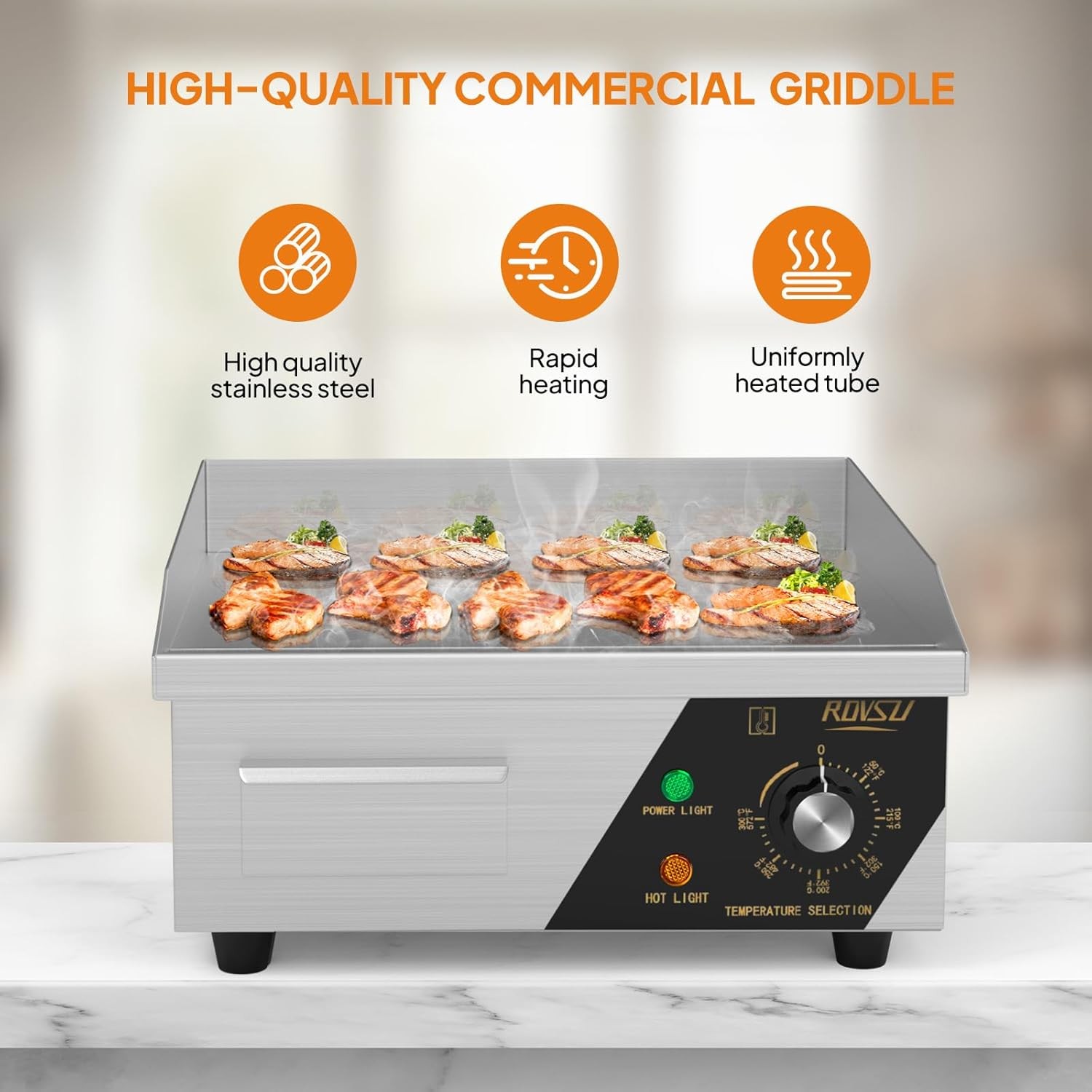 14″ Commercial Electric Griddle Flat Top Grill Hot Plate BBQ Countertop 1500W