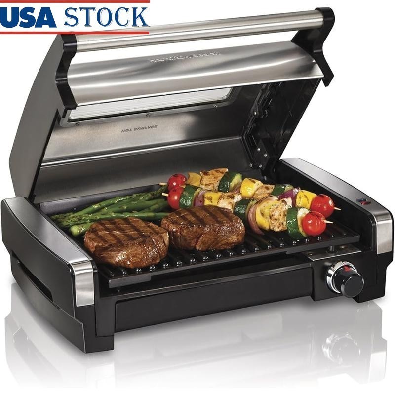 Electric Indoor Searing Grill with Viewing Window Adjustable Temperature Control