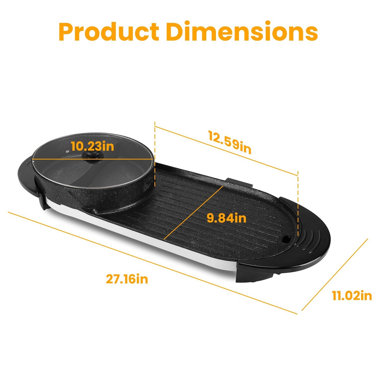 2In1 Electric Hot Pot Grill Combo 2200W Non-Stick Separate Temp Control BBQ Pan