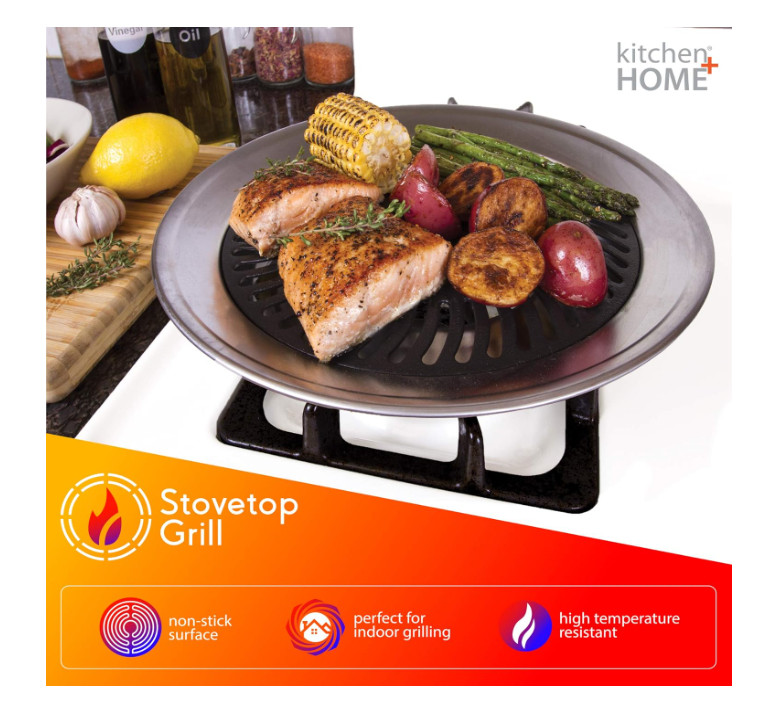 Kitchen + Home Stove Top Smokeless Grill Indoor BBQ, Stainless Steel…….