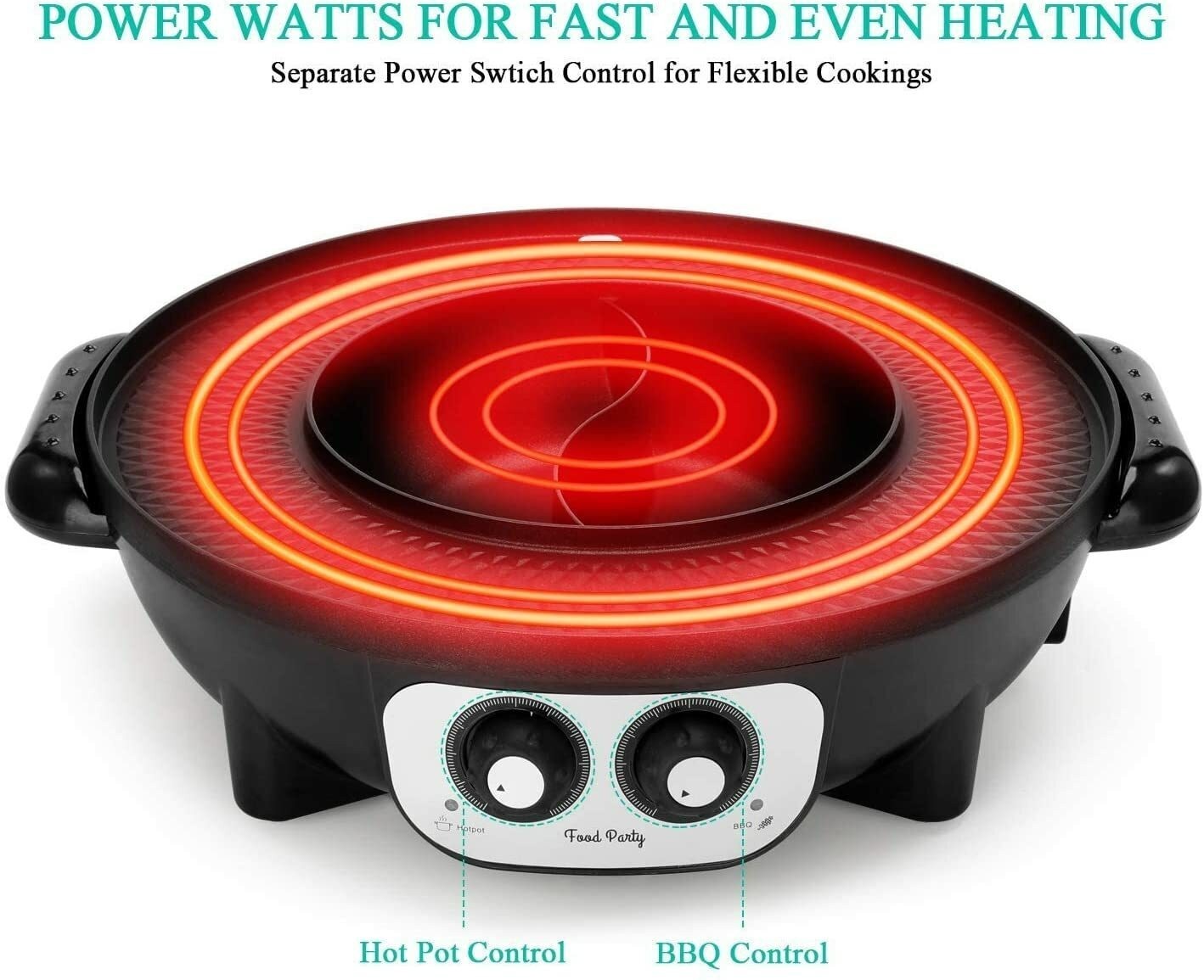 2 in 1 Electric Smokeless Grill and Hot Pot Party Black PFOA and BPA Free 2022