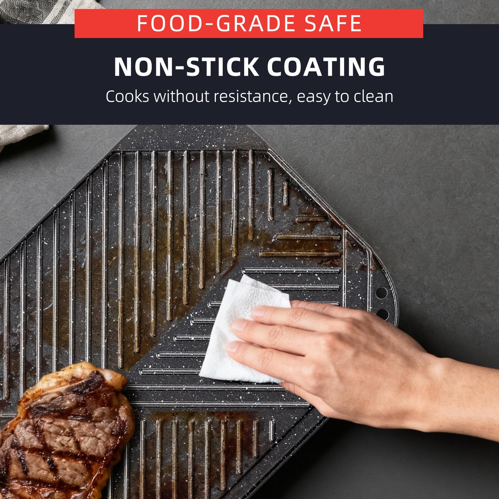 Nonstick Griddle Grill Pan 19.5×11 Inch Reversible Cast Aluminum Stove Top