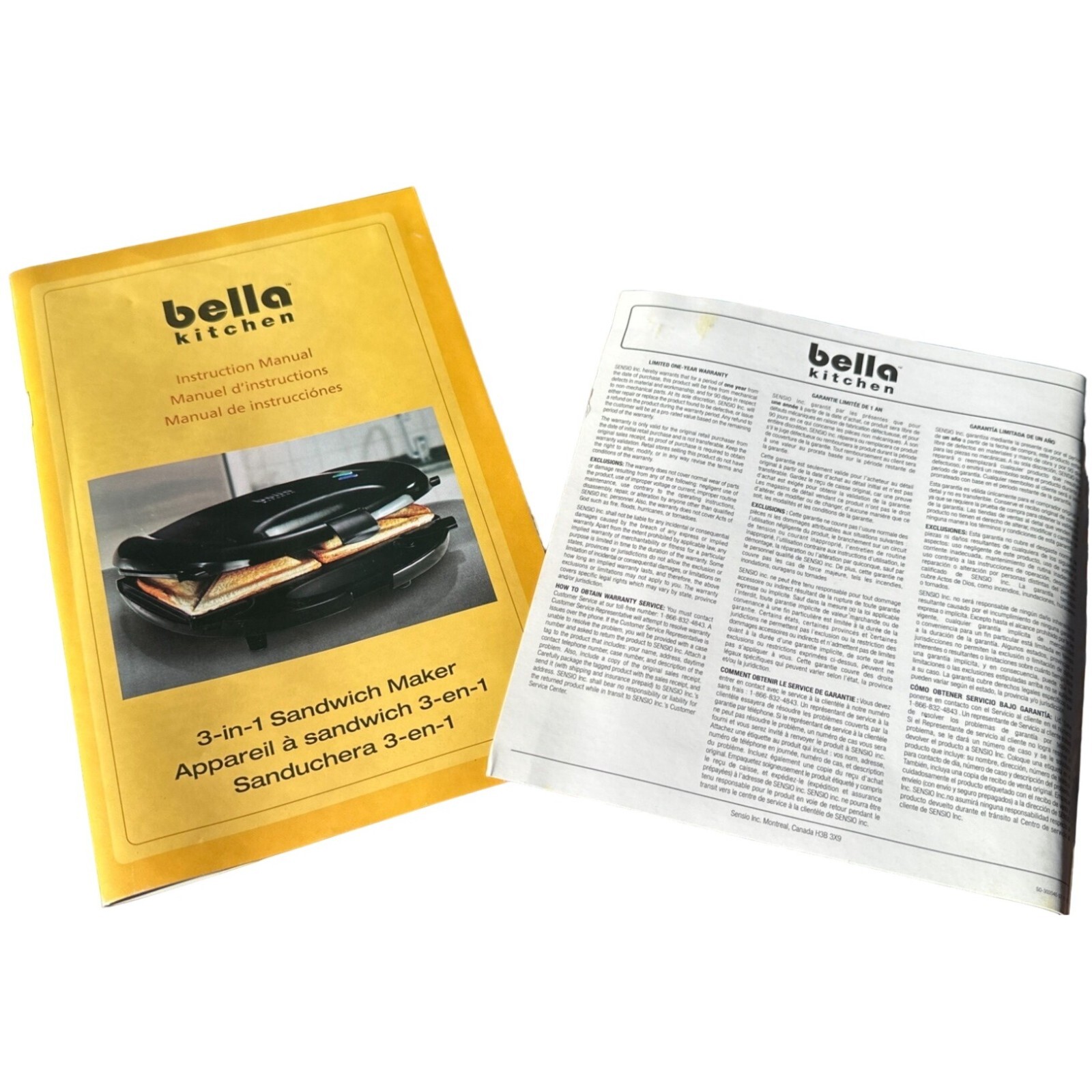 Bella Kitchen/Sensio Inc. 3-IN-1 Sandwich Maker w/Waffle Sandwich Grill Plates