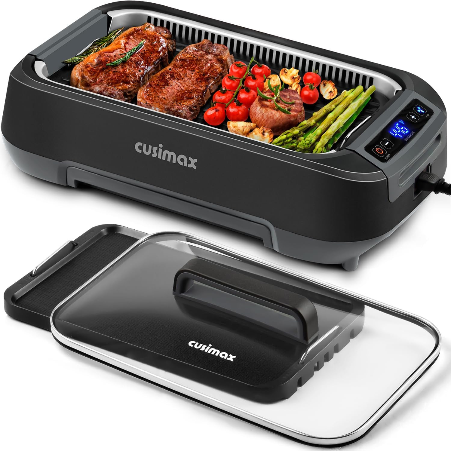 Smokeless Indoor Electric Grill with Non-Stick Plate & LED Display, 1500W