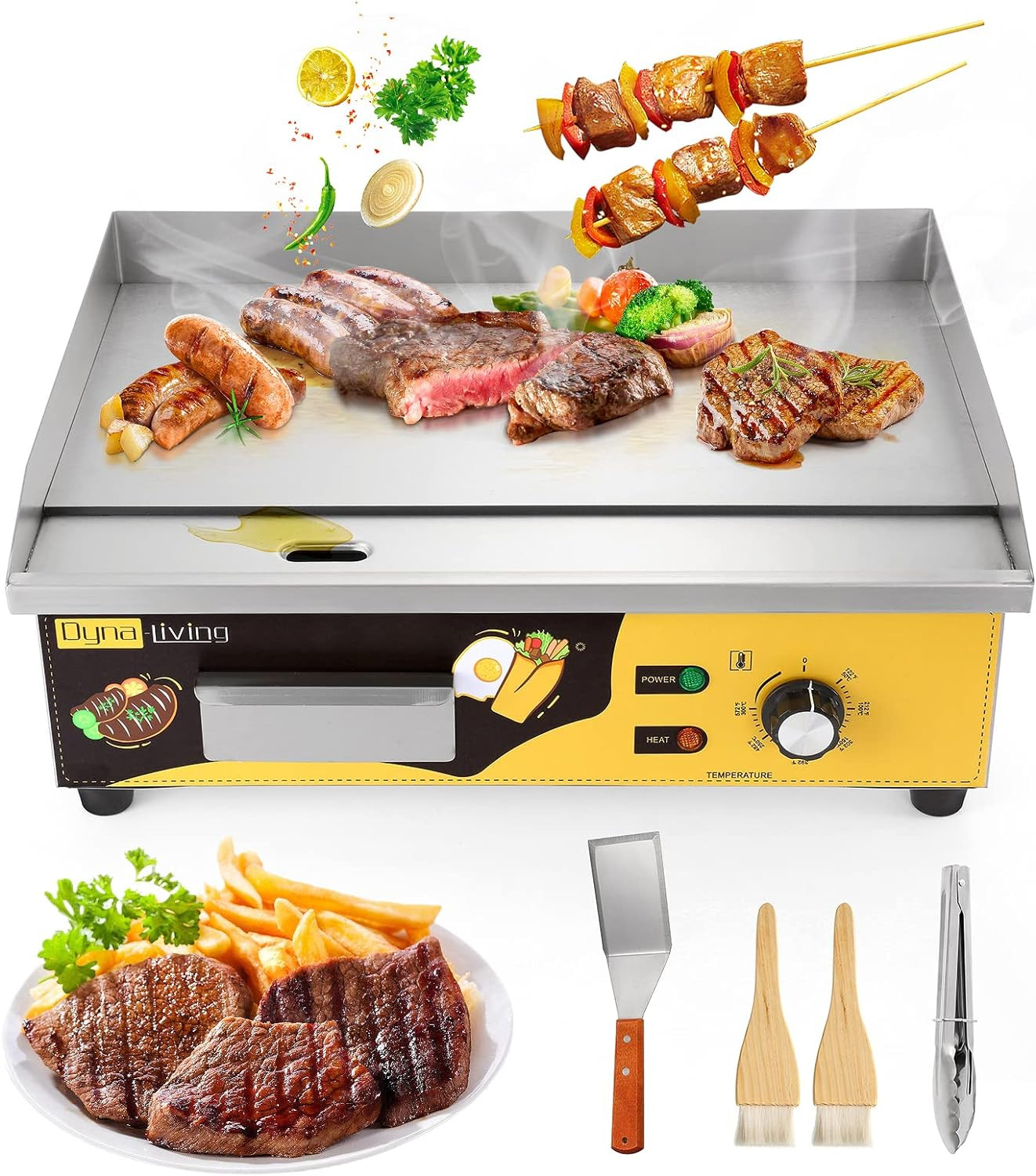 Commercial Electric Griddle 22” Stainless Steel Countertop Griddle 3000W 110V F