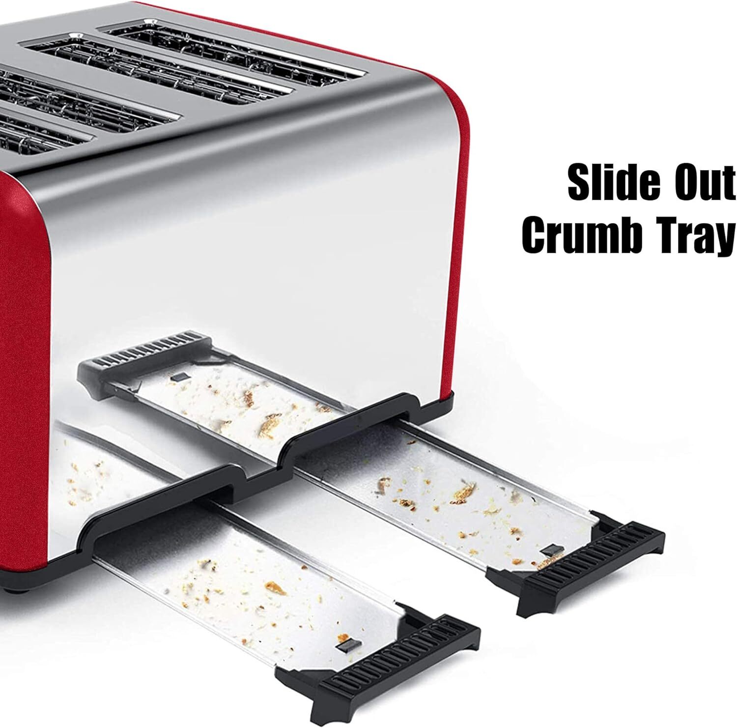 Toaster 4 Slice, KitchMix Bagel Stainless with LCD Timer, Extra Red