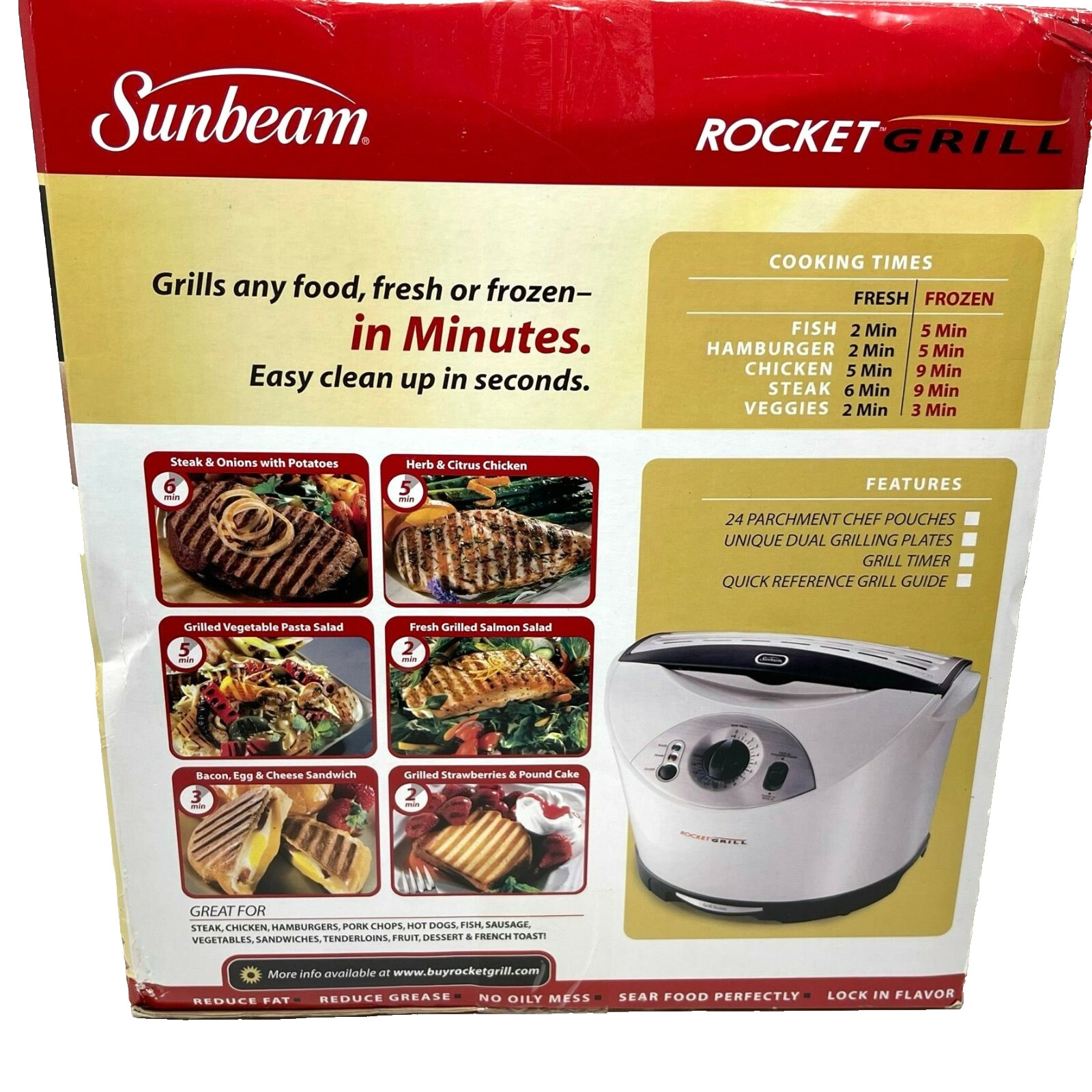 New Sunbeam Rocket Grill Open Box Indoor Grilling Frozen or Fresh