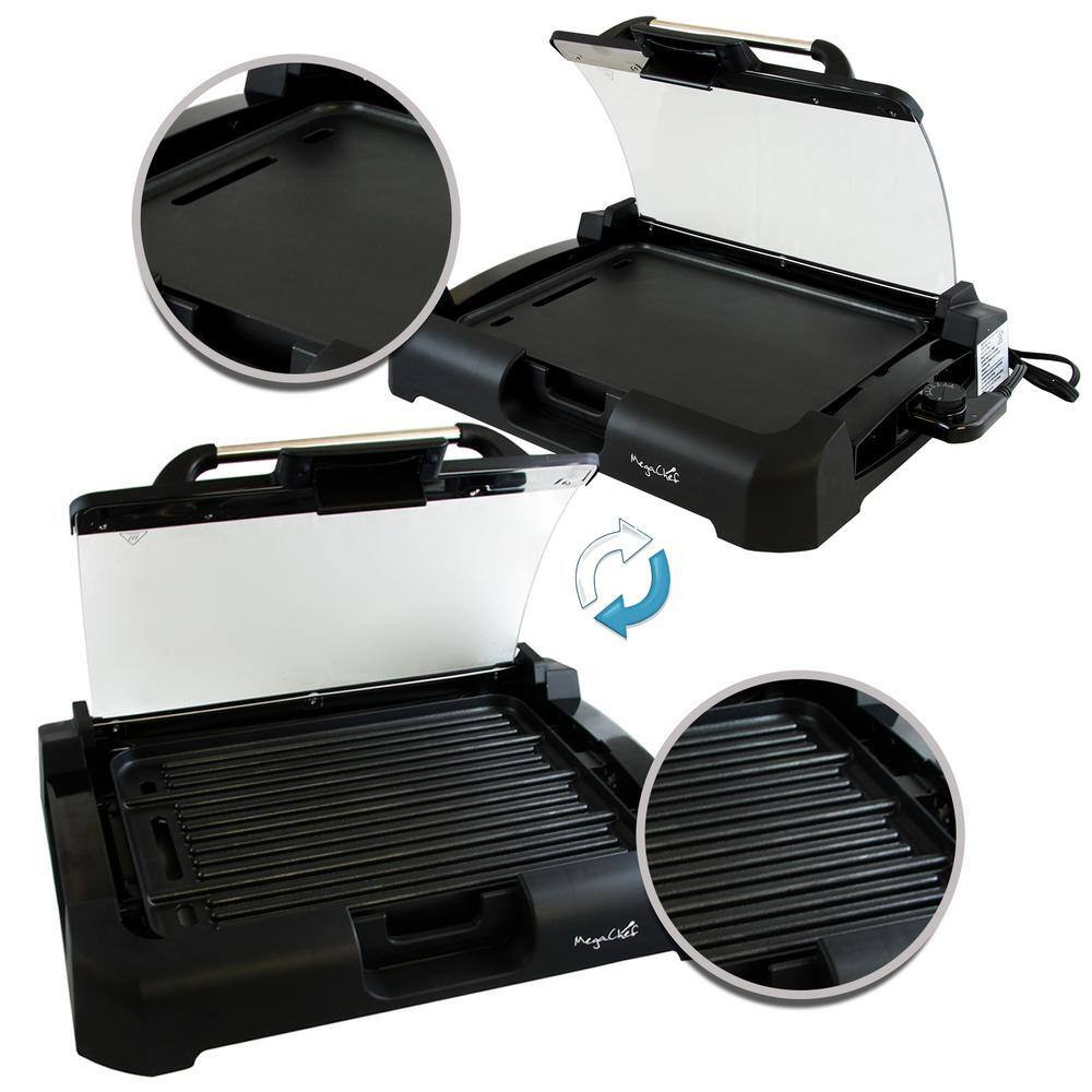 165 Sq. In. Black Reversible Indoor Grill and Griddle with Removable Lid