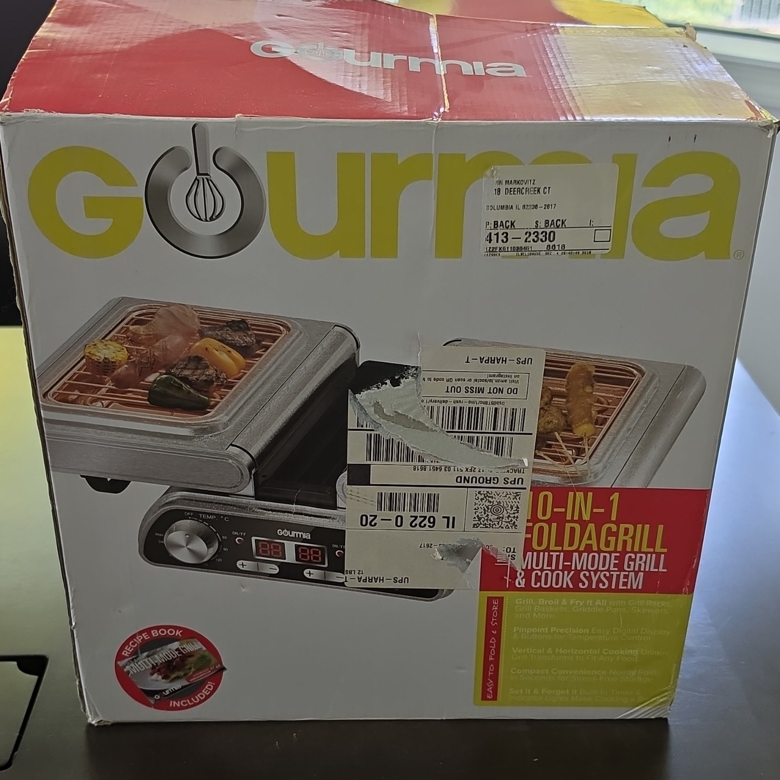 Gourmia 10-in-1 FoldaGrill Indoor Electric Grill 1500W Temp/Timer Foldable
