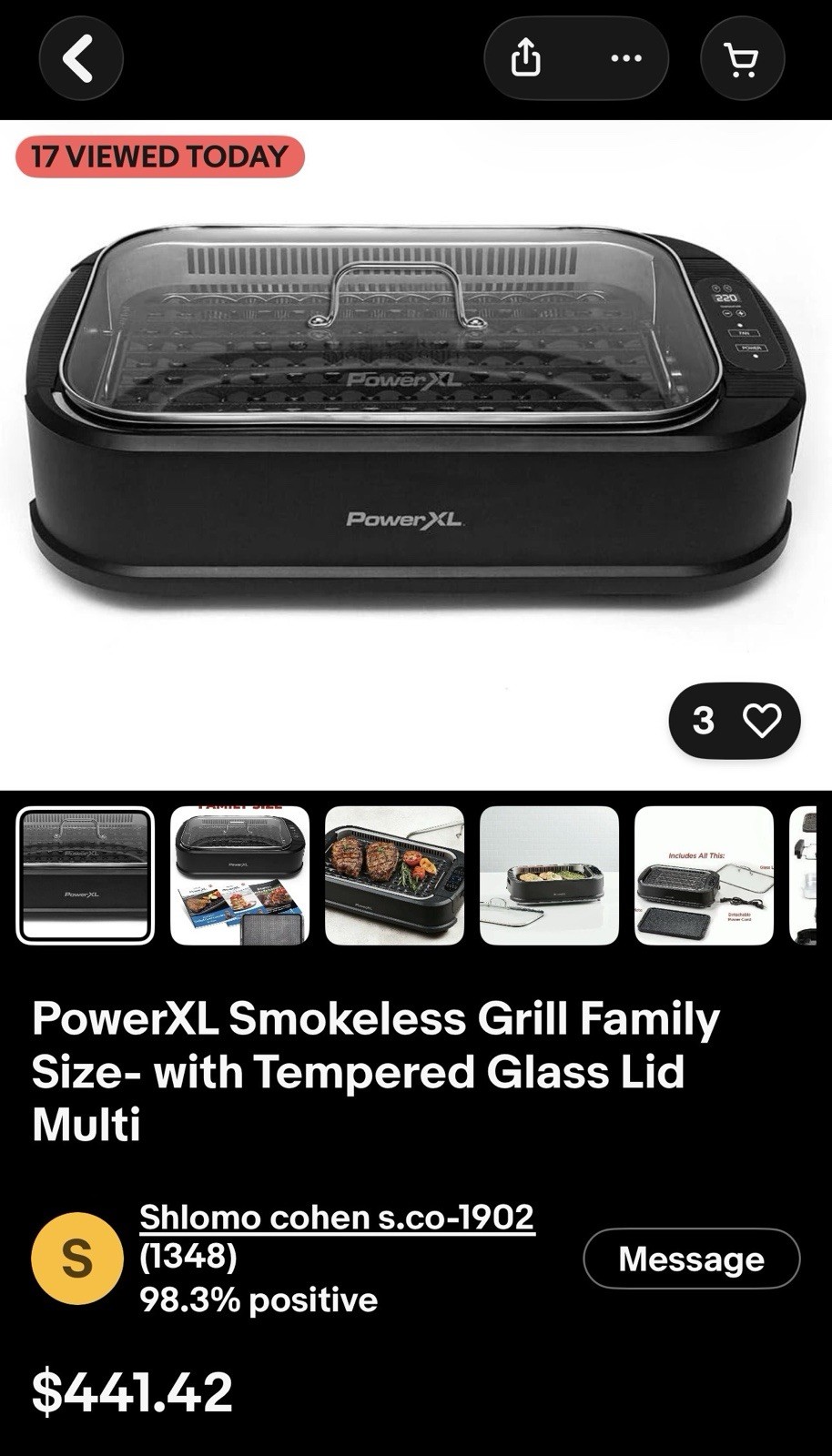 TRISTAR Power XL Smokeless Grill Family Size, Black, PG-1500XL
