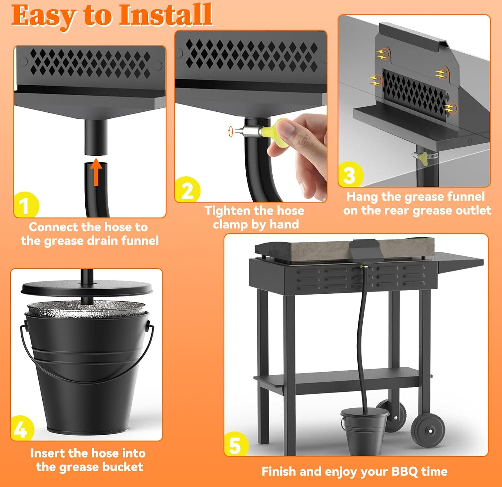 Rear Grease Drainage System for Blackstone Grills, 1.8L Drip Grease Bucket Kit