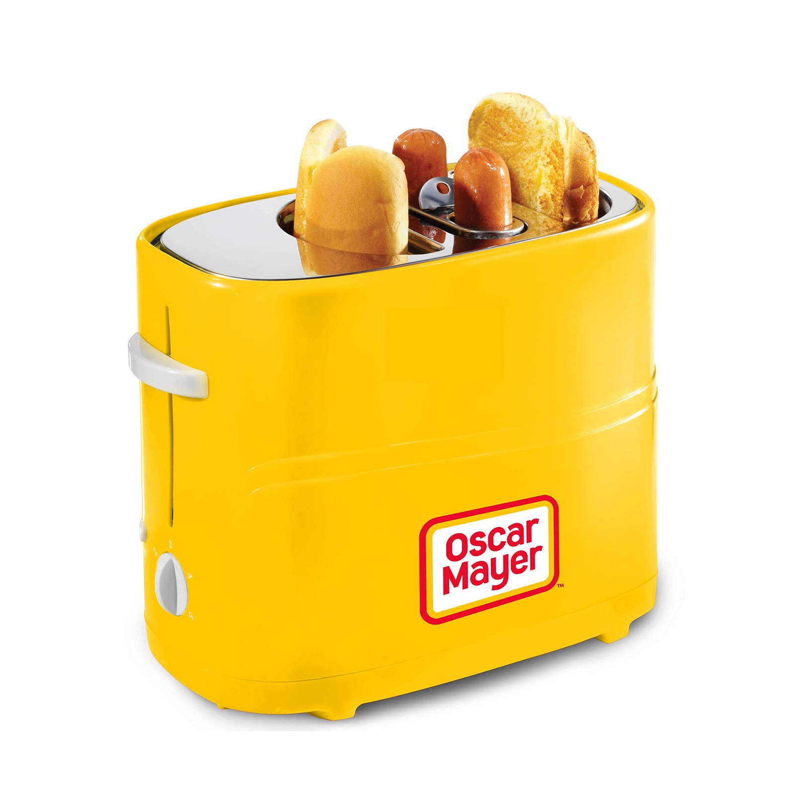 Oscar Mayer 2 Slot Hot Dog and Bun Toaster with Mini Tongs, 2 Slots, Yellow