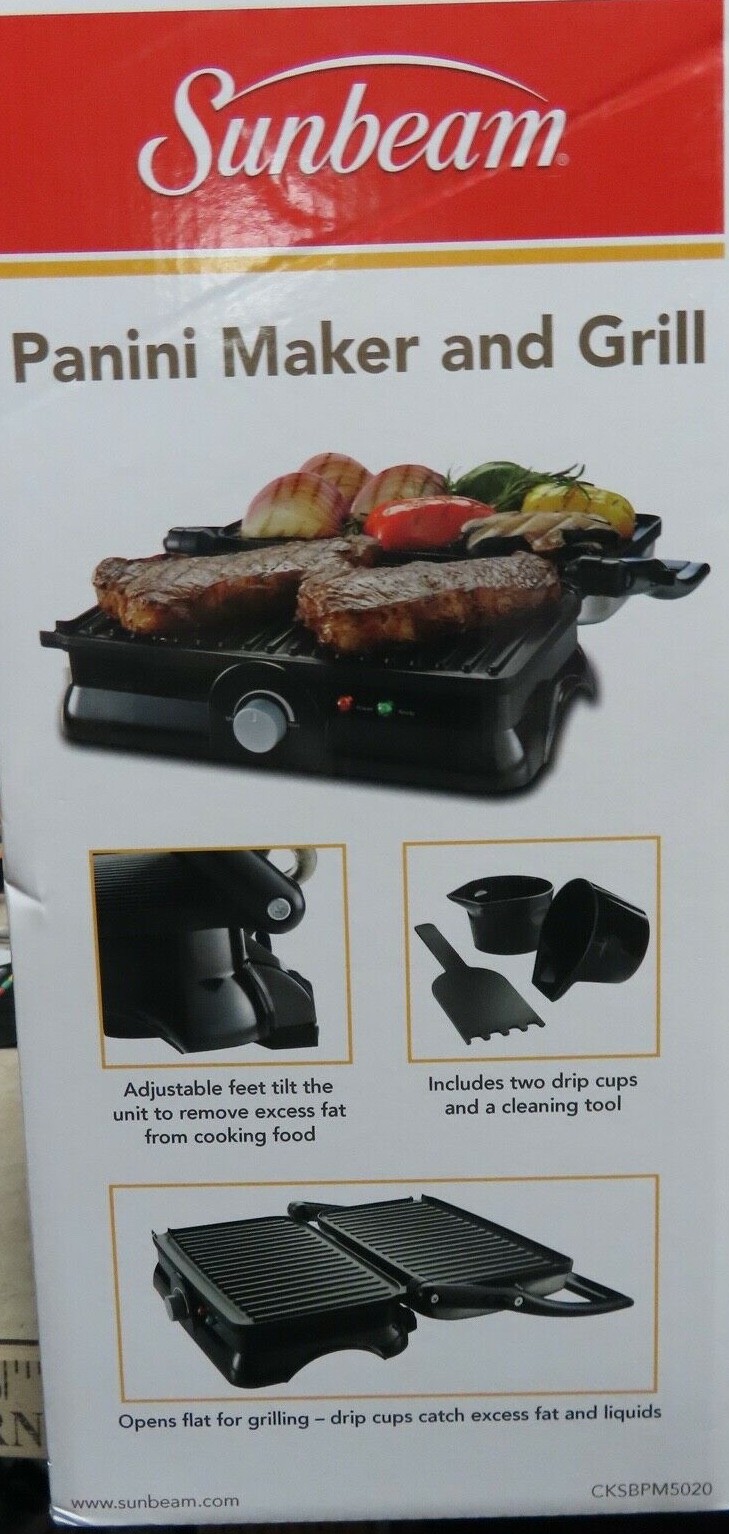 NEW SUNBEAM 2 IN 1 PANINI MAKER AND GRILL CKSBPM5020 ADJUSTABLE TOP PLATE & TEMP