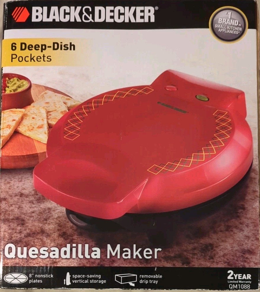 BLACK & DECKER QUESADILLA MAKER 8″ w/DEEP DISH POCKETS (QM1088) **WORN BOX NEW**