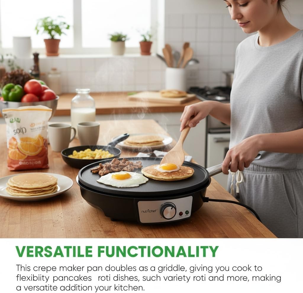Electric Crepe Maker Pan & Griddle | 12 Inch Nonstick Cooktop | LED Indicator…