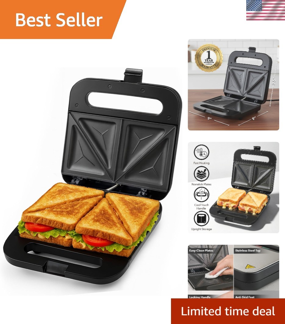Ovente Compact Electric Sandwich Maker – Non-Stick, 750 Watts, Cool Touch Safety