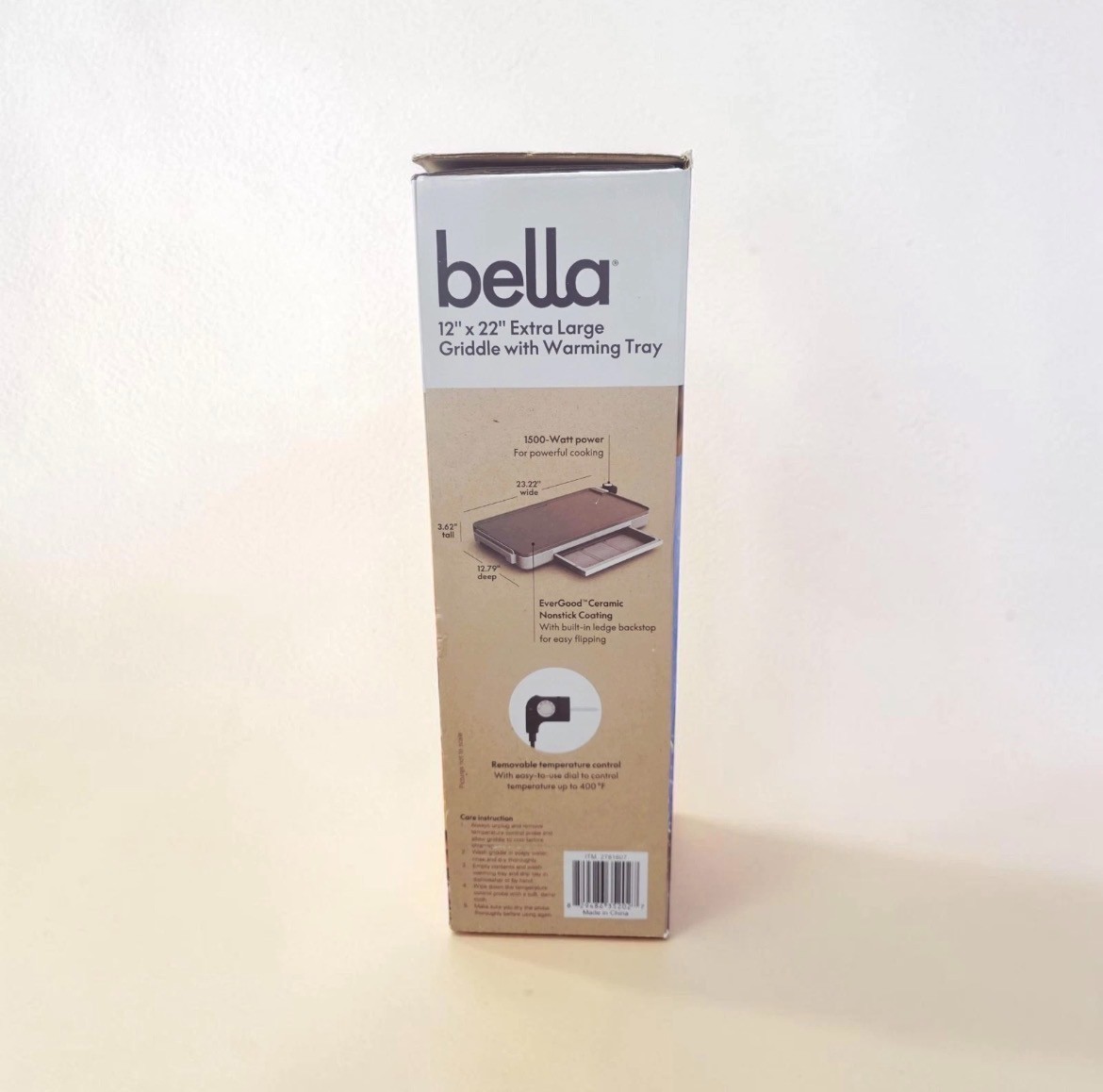 Bella 12″ x 22″ XL Griddle with Warming Tray, OATMILK COLOR New