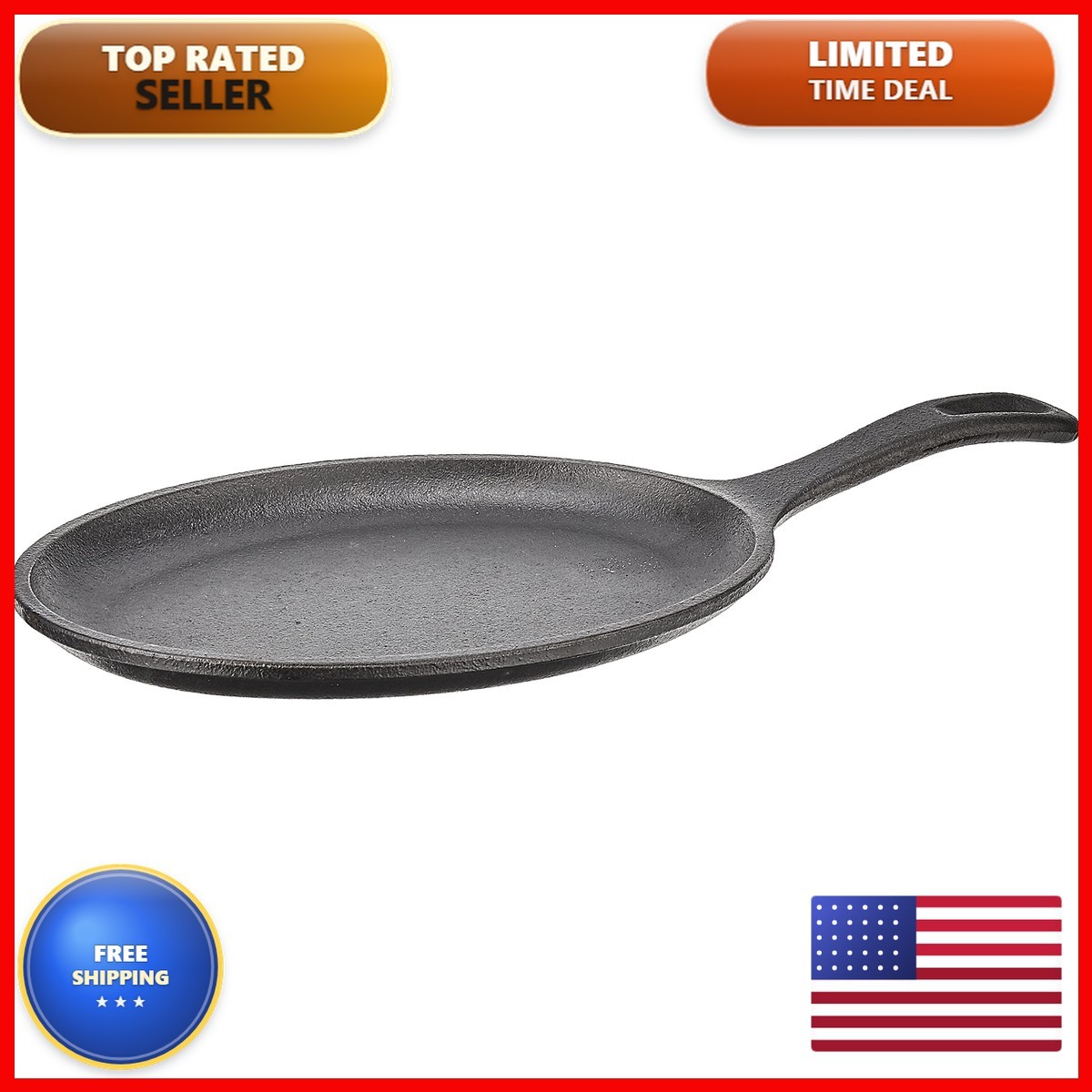 Lodge 10 x 7.5in Cast Iron Oval Griddle Fajita Pan Black