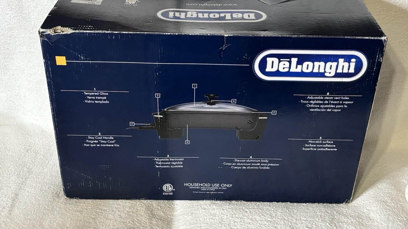 delonghi Electric Skillet Indoor Grill With Tempered Glass Lid Black,Great Con.