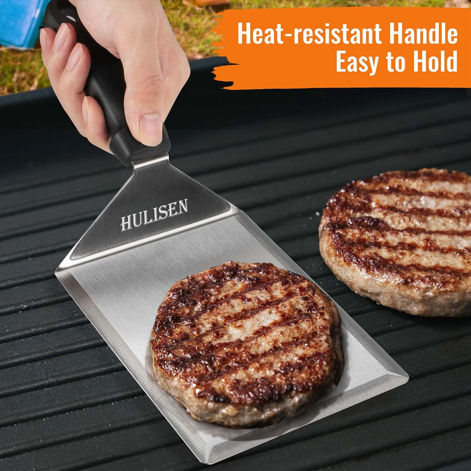 HULISEN Stainless Steel Spatula 2 pcs, 6 x Grilling (2-Pack), Silver