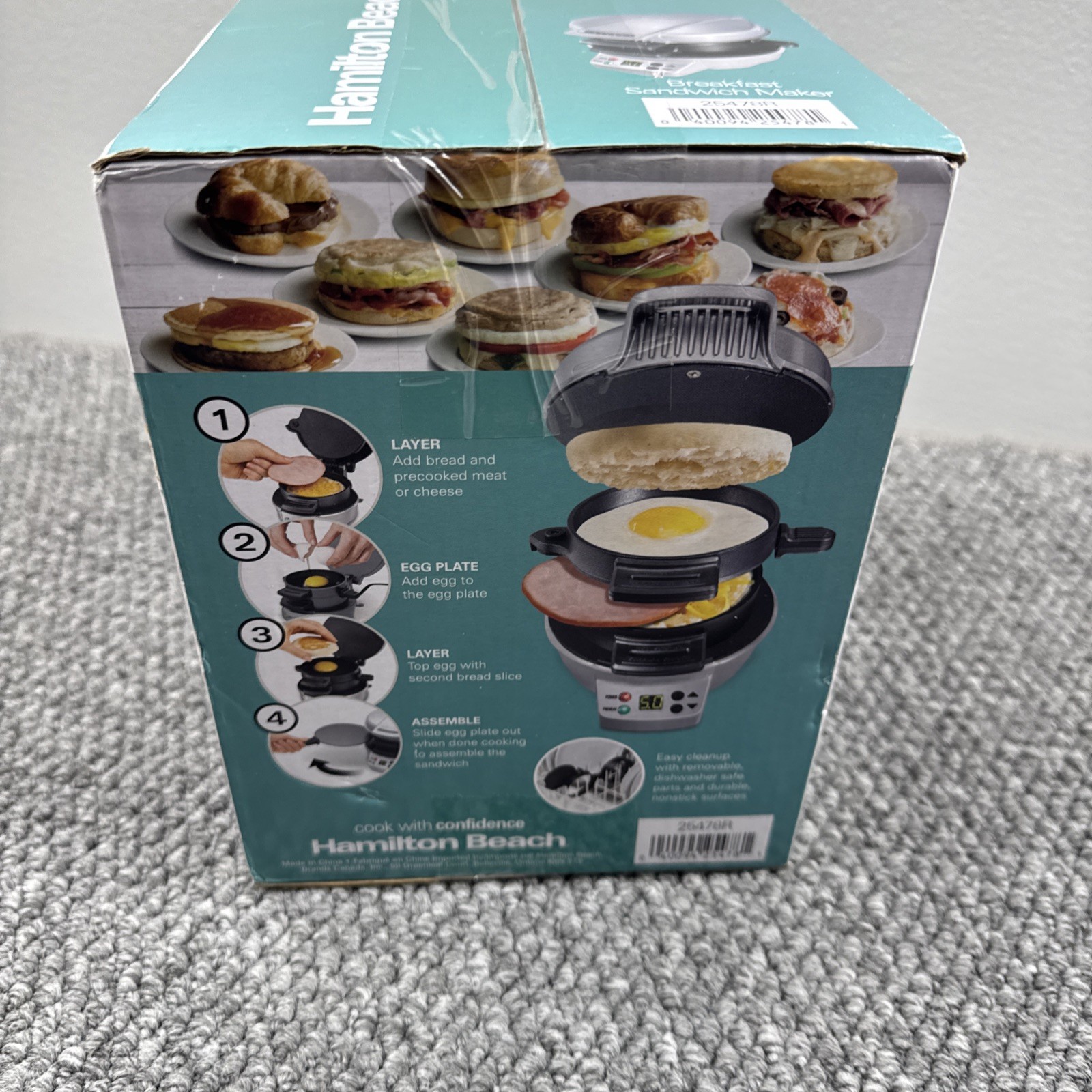 Hamilton Beach Breakfast Sandwich Maker Timer Nonstick Dishwasher Safe 254786