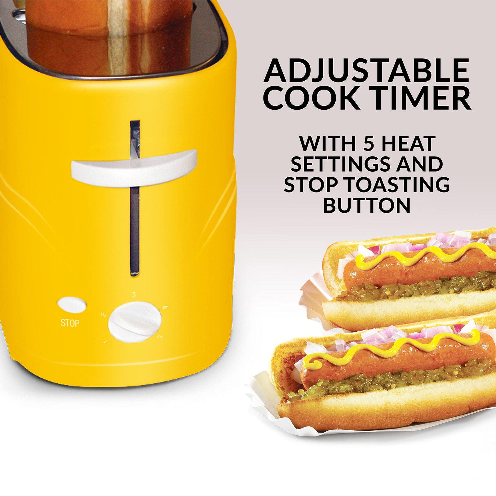 Oscar Mayer 2 Slot Hot Dog and Bun Toaster with Mini Tongs, 2 Slots, Yellow