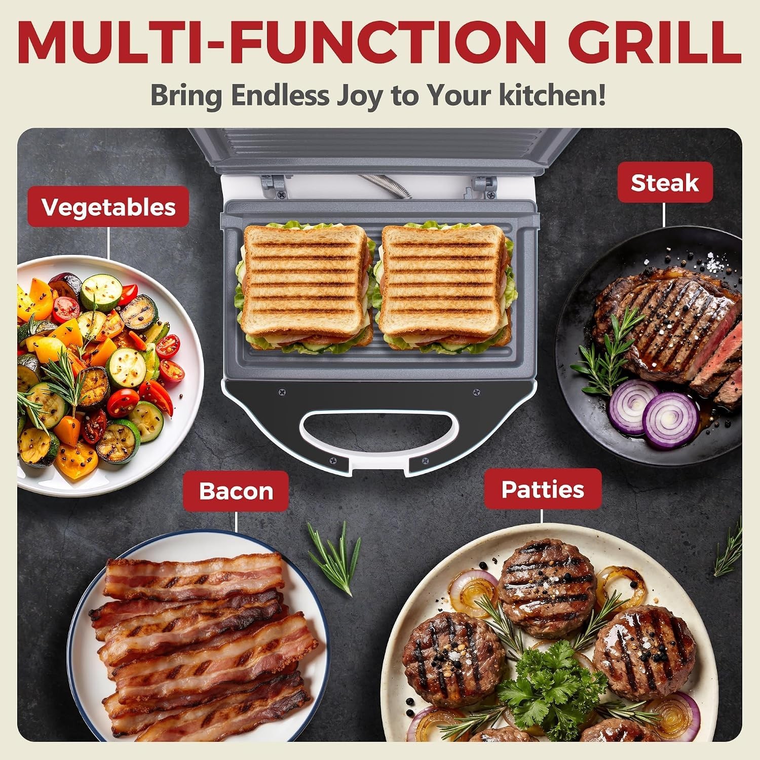 Mini Panini Press Grill Sandwich Maker Electric Non Stick Compact White